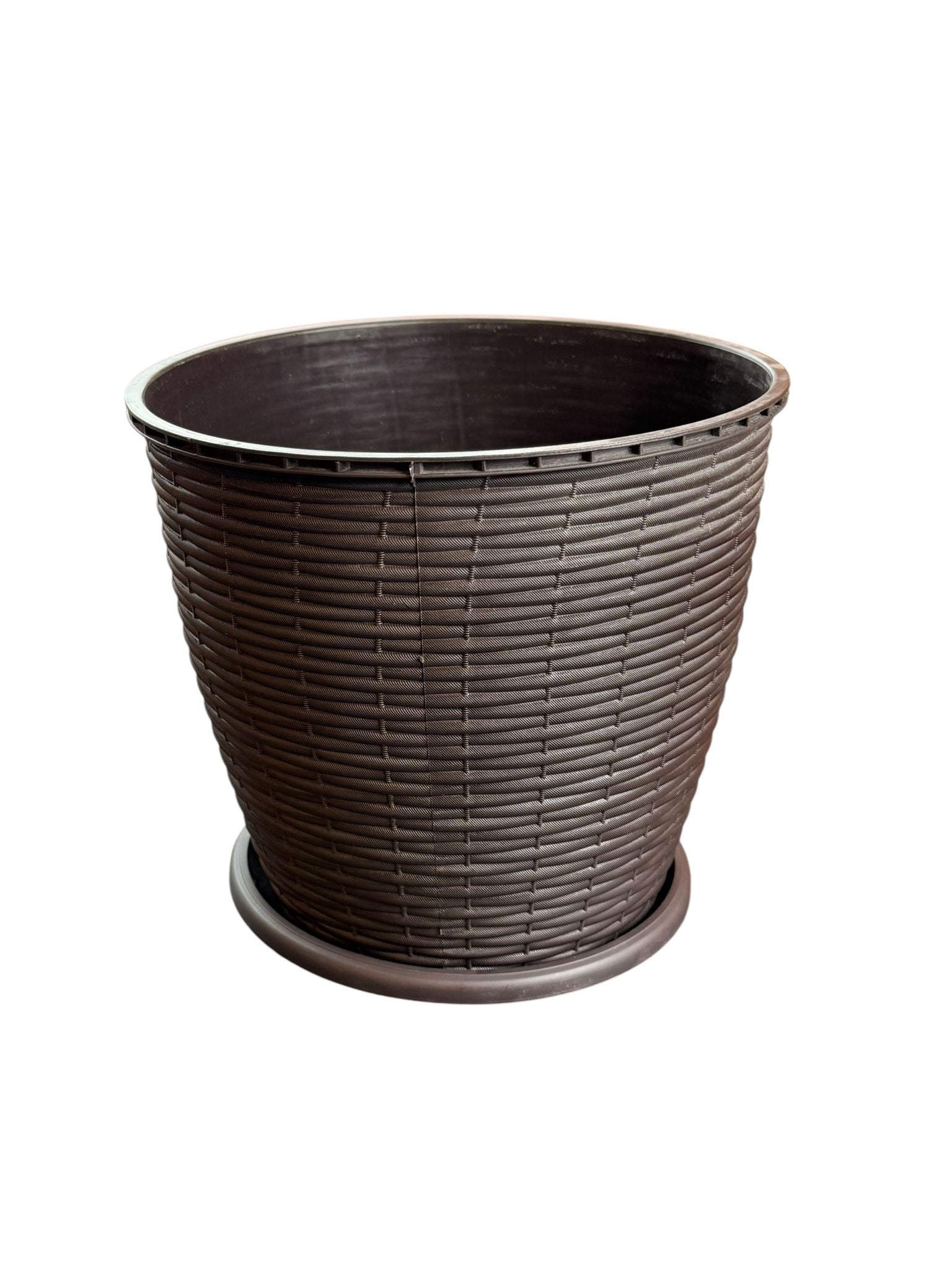 Ghiveci plastic rotund ratan 6L 22.5 cm cu farfurie wenge