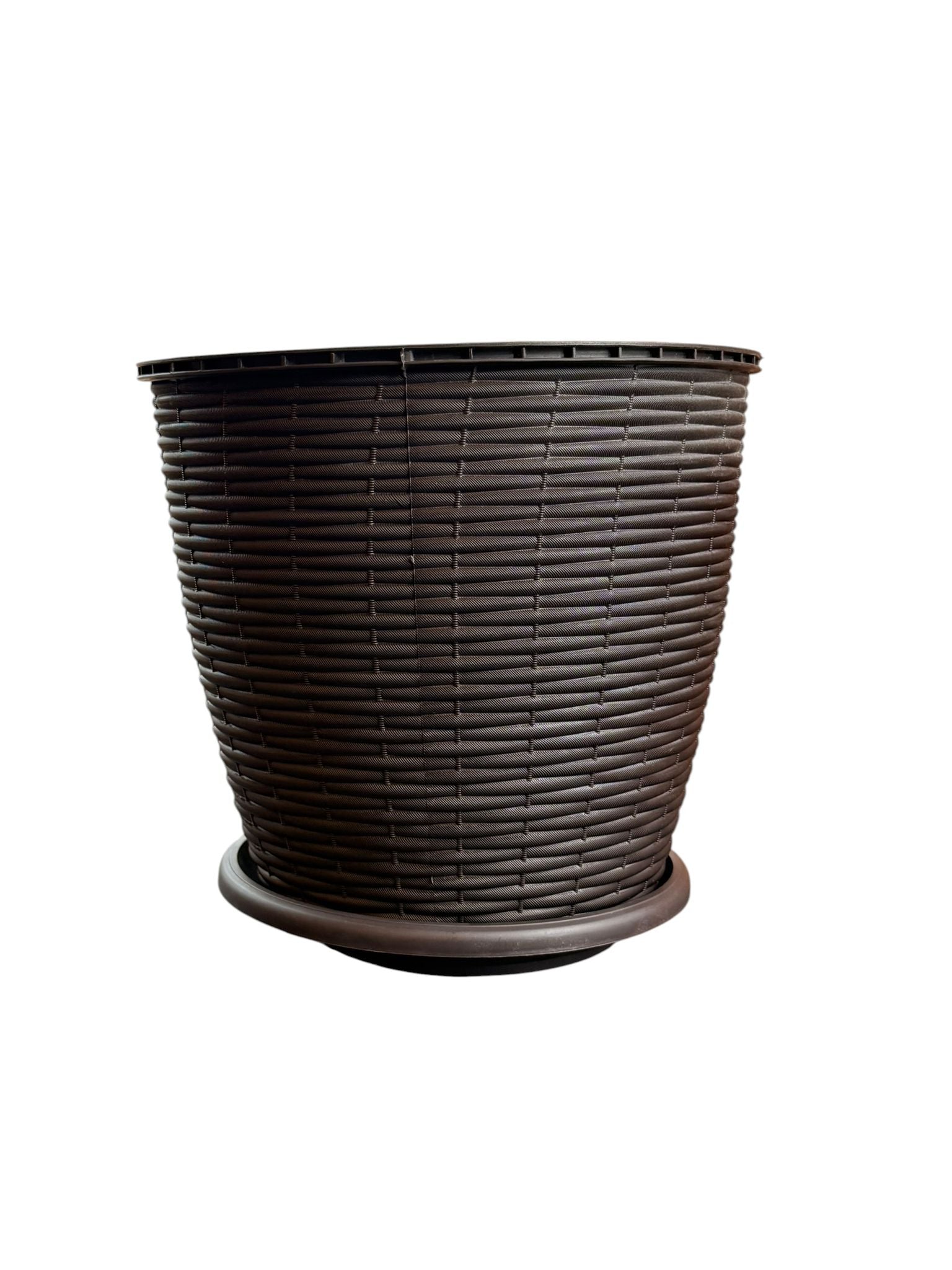 Ghiveci plastic rotund ratan 6L 22.5 cm cu farfurie wenge