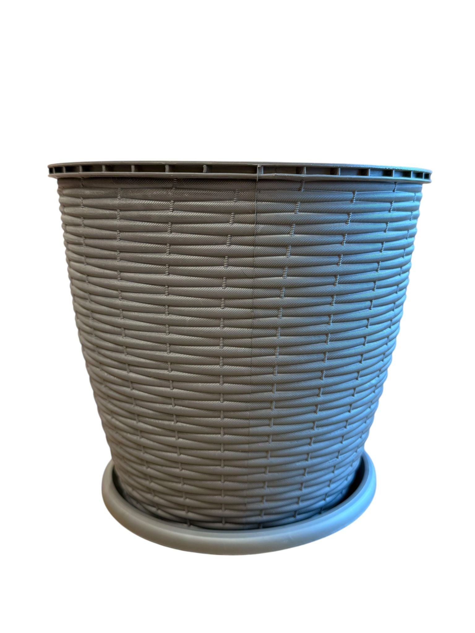Ghiveci plastic rotund ratan 6L 22.5 cm cu farfurie gri