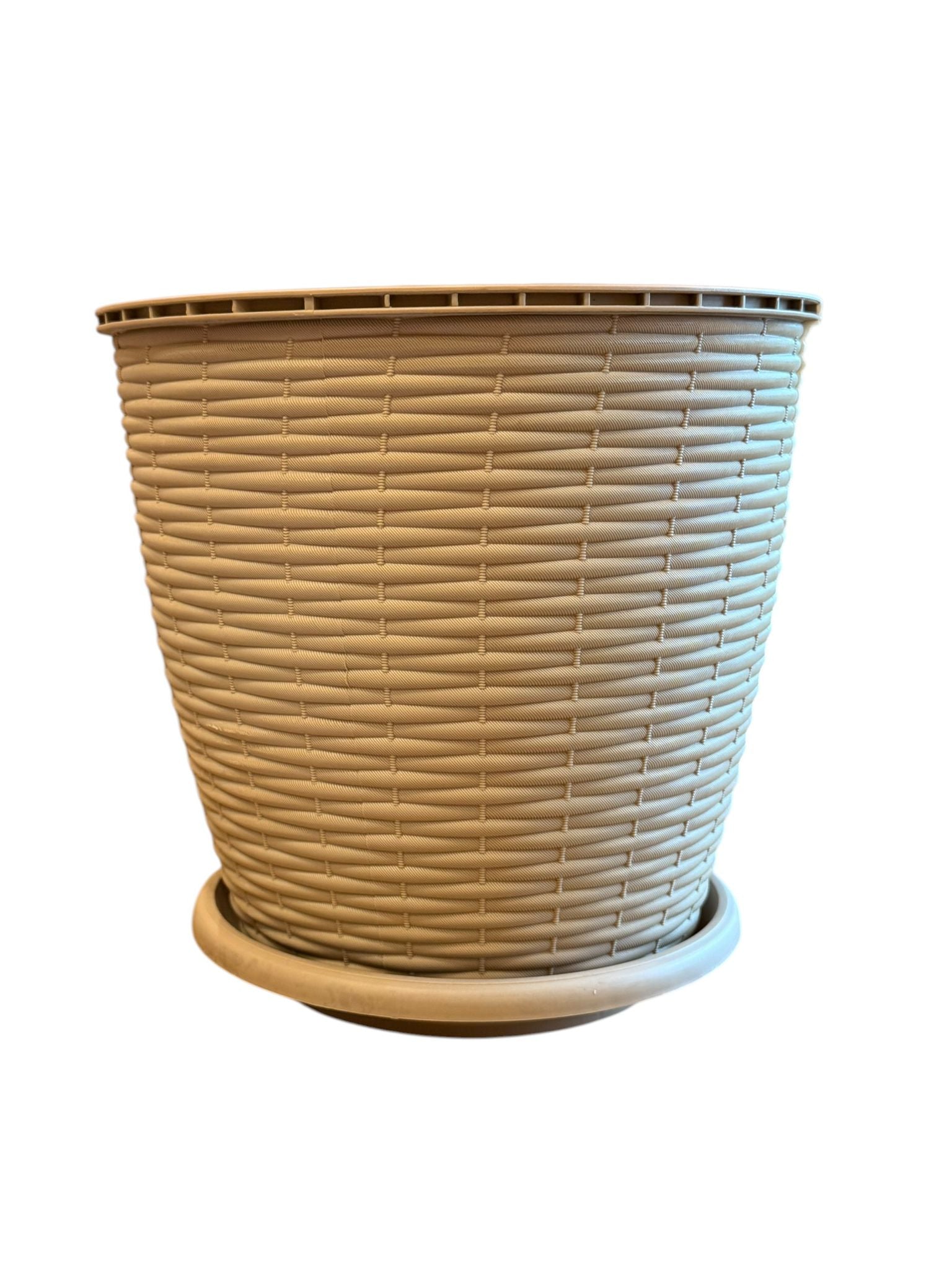 Ghiveci plastic rotund ratan 6L 22.5 cm cu farfurie crem