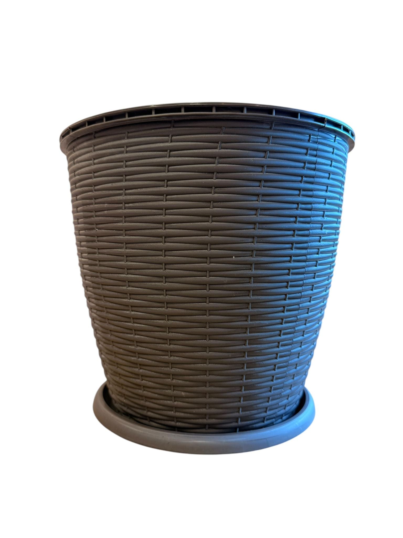 Ghiveci plastic rotund ratan 9L 25.5 cm cu farfurie gri