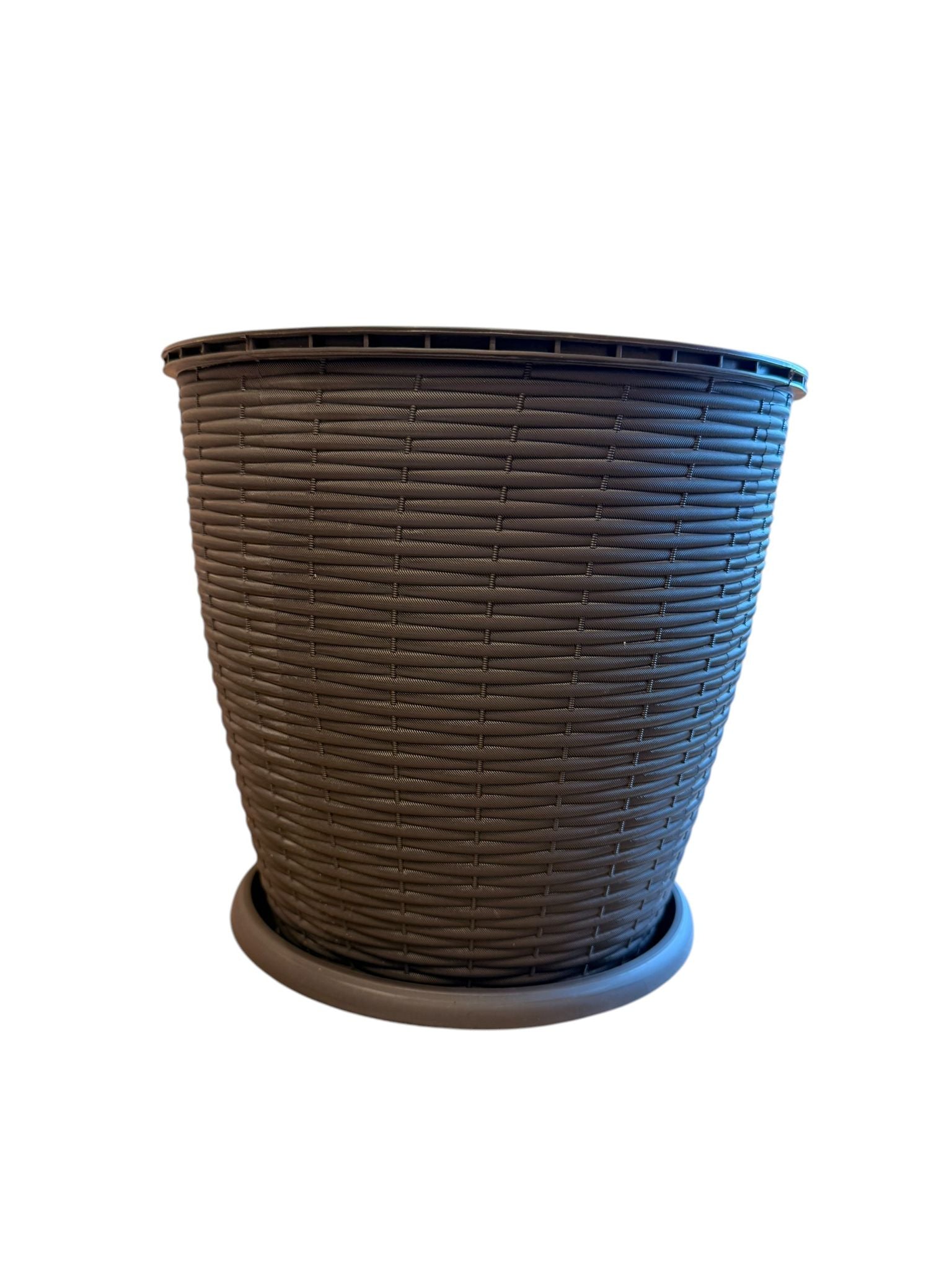 Ghiveci plastic rotund ratan 9L 25.5 cm cu farfurie gri