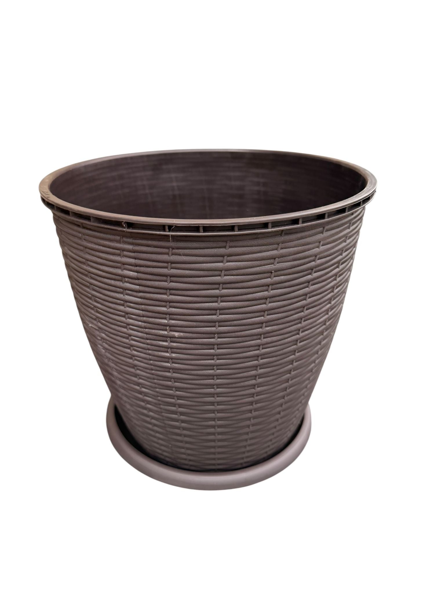 Ghiveci plastic rotund ratan 9L 25.5 cm cu farfurie wenge