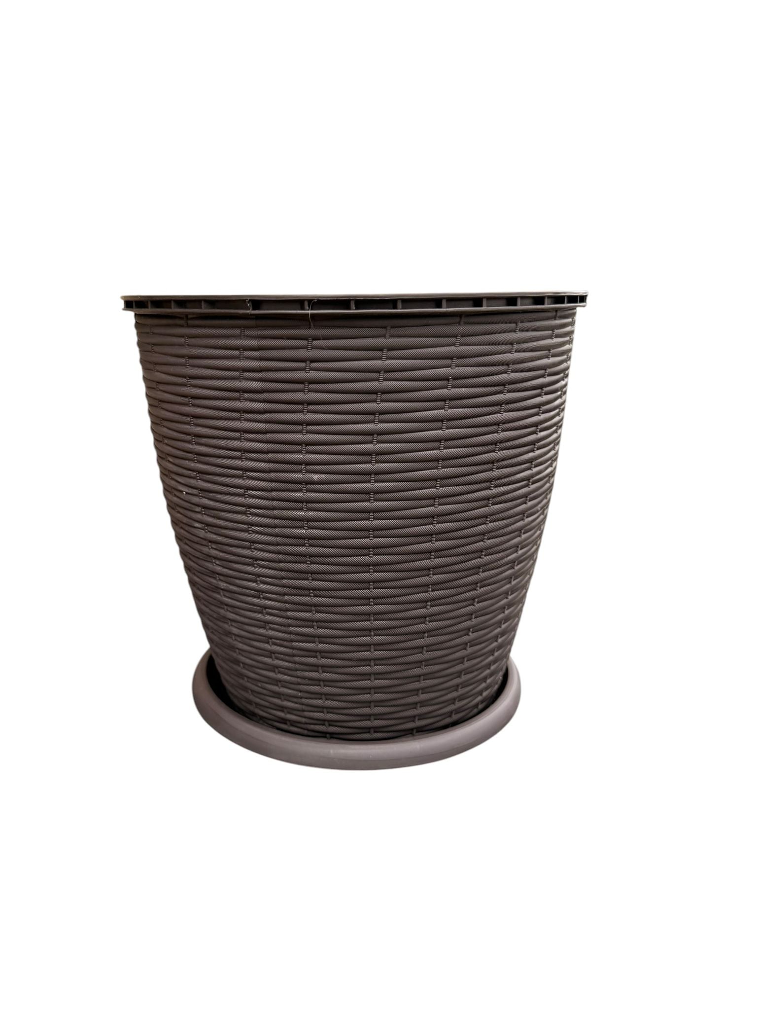 Ghiveci plastic rotund ratan 9L 25.5 cm cu farfurie wenge