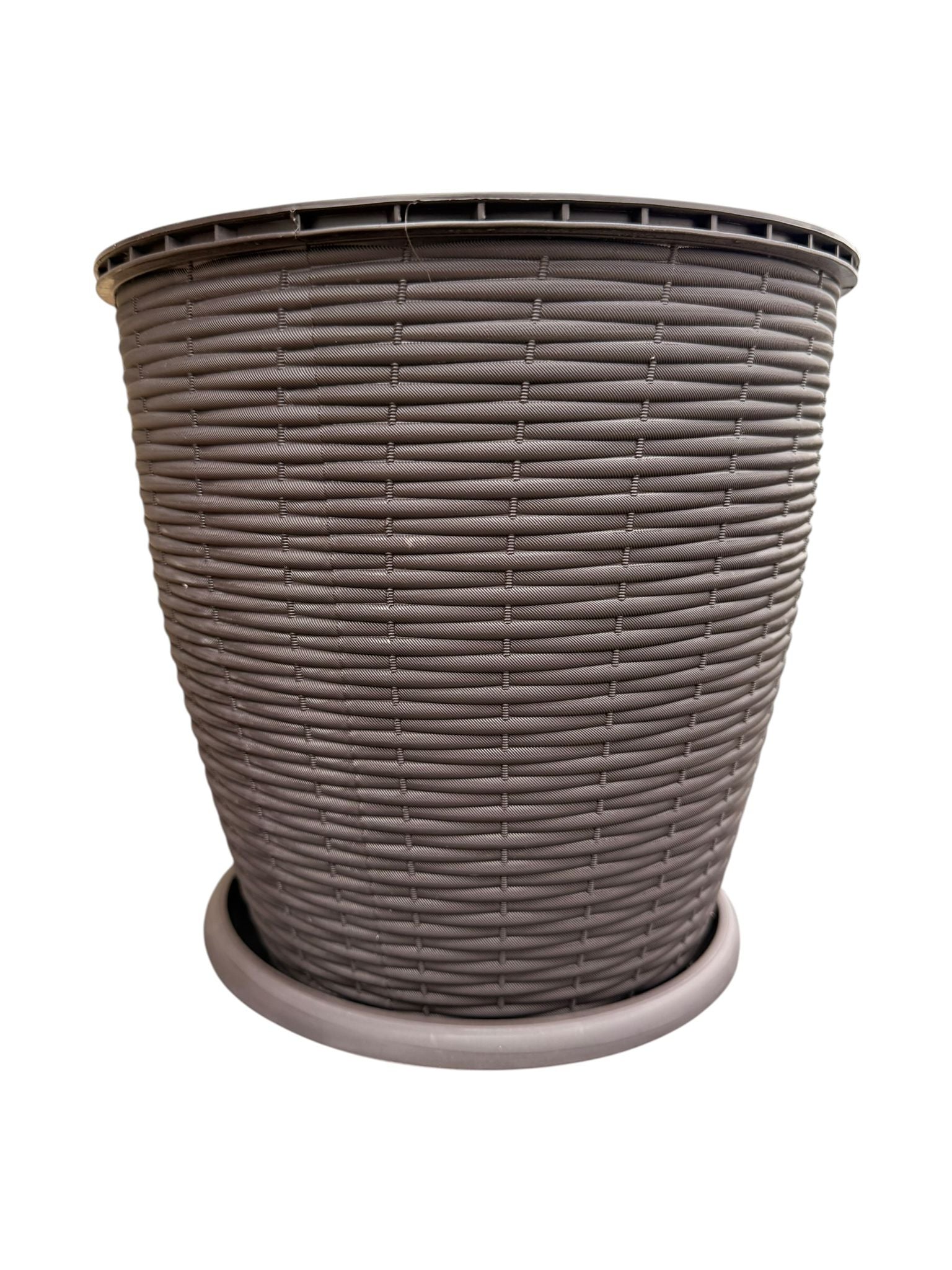 Ghiveci plastic rotund ratan 9L 25.5 cm cu farfurie wenge