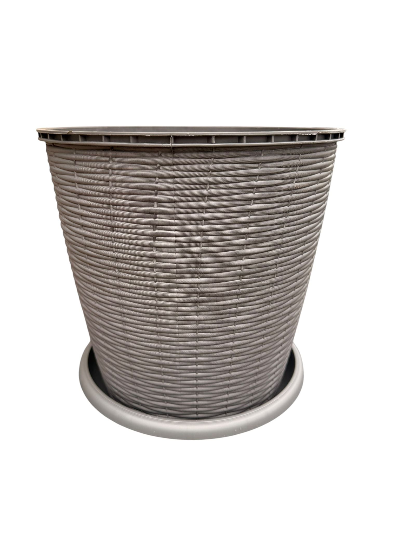Ghiveci plastic rotund ratan 16L 29.5 cm cu farfurie gri