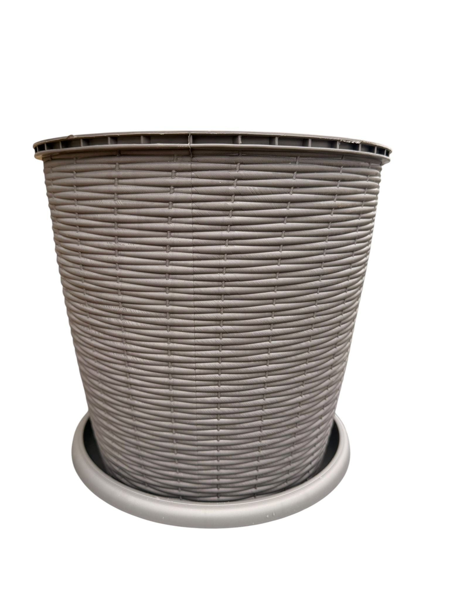 Ghiveci plastic rotund ratan 16L 29.5 cm cu farfurie gri
