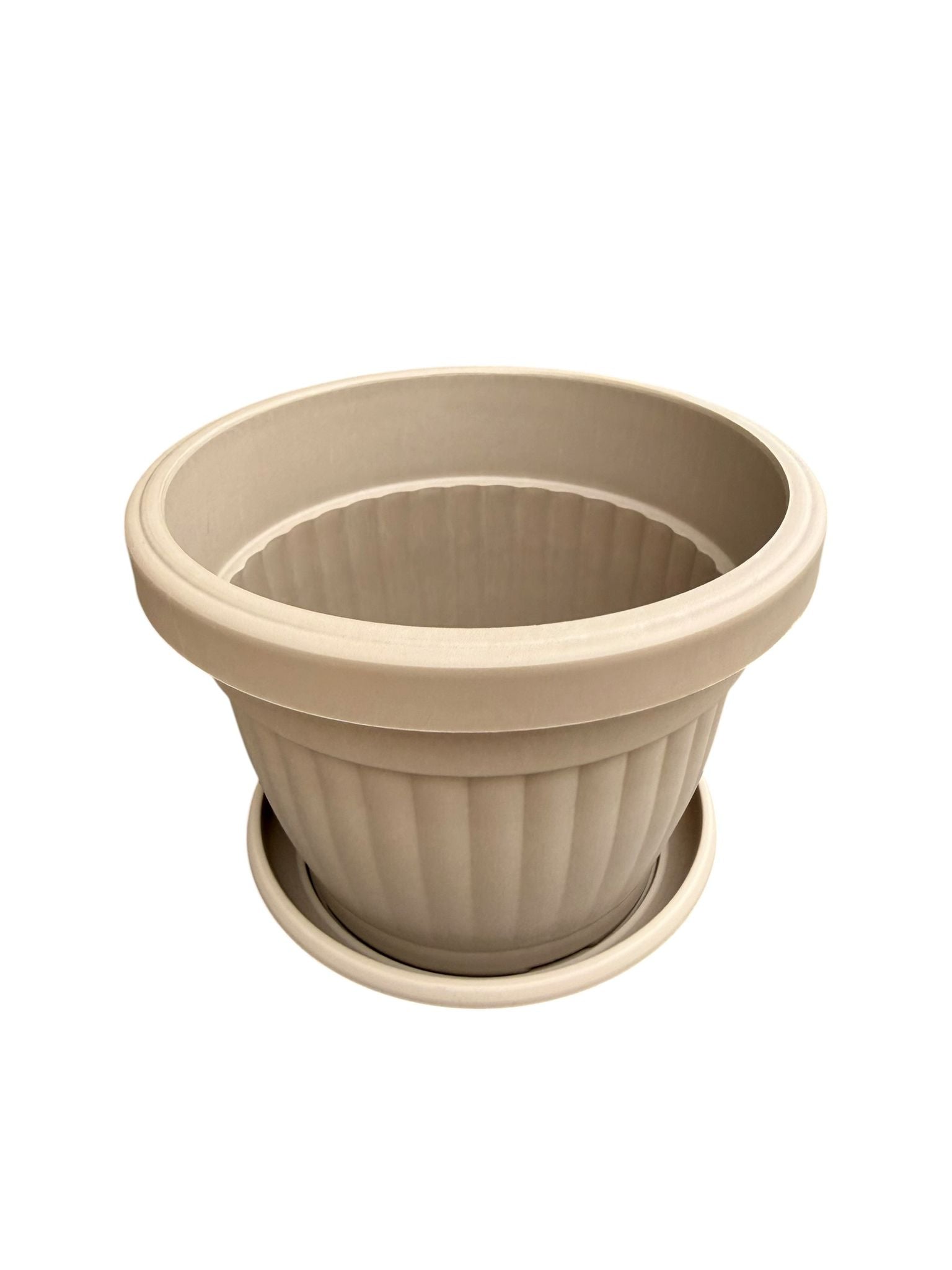 Ghiveci plastic rotund cu farfurie crem 15 cm