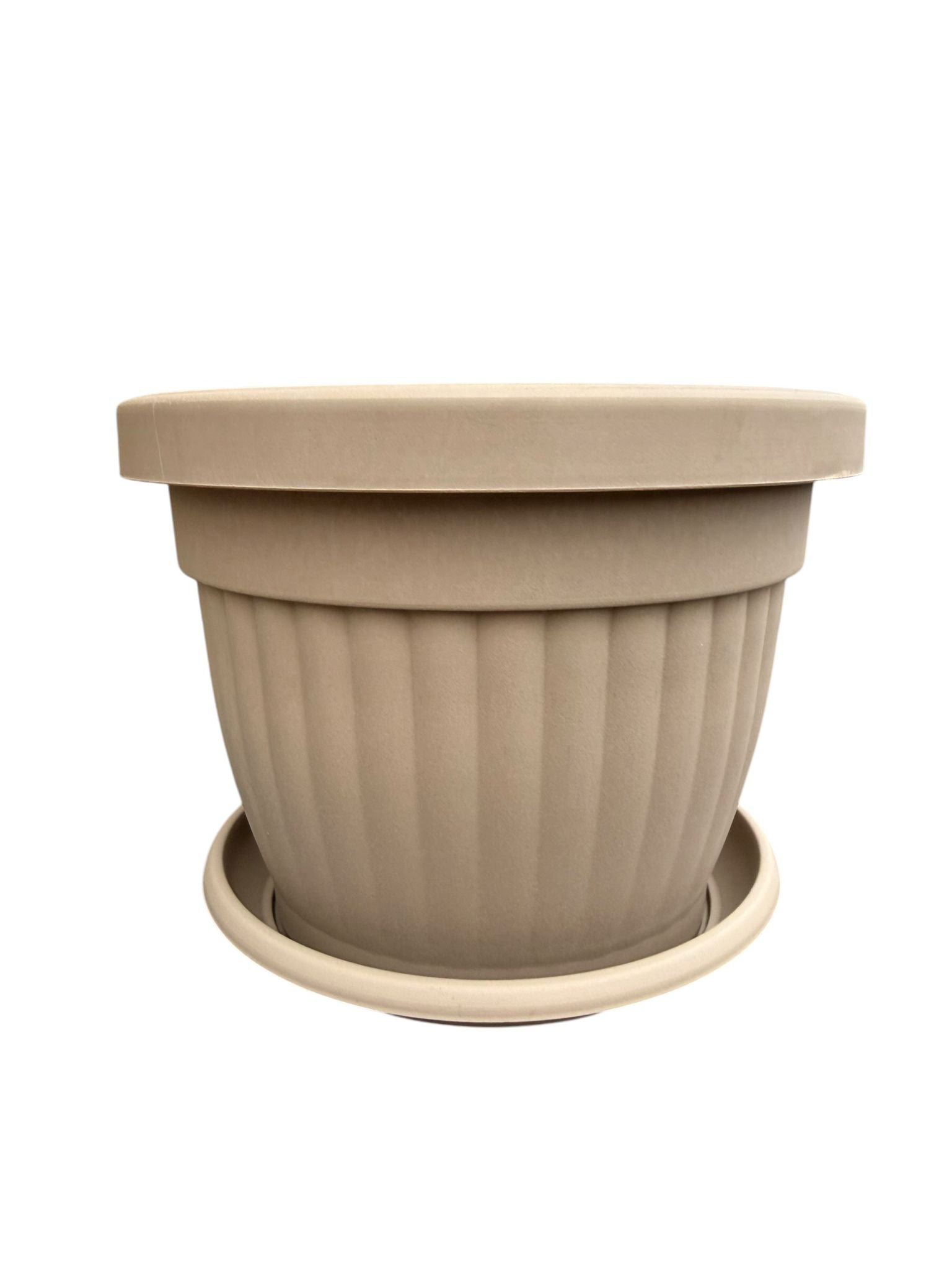 Ghiveci plastic rotund cu farfurie crem 15 cm