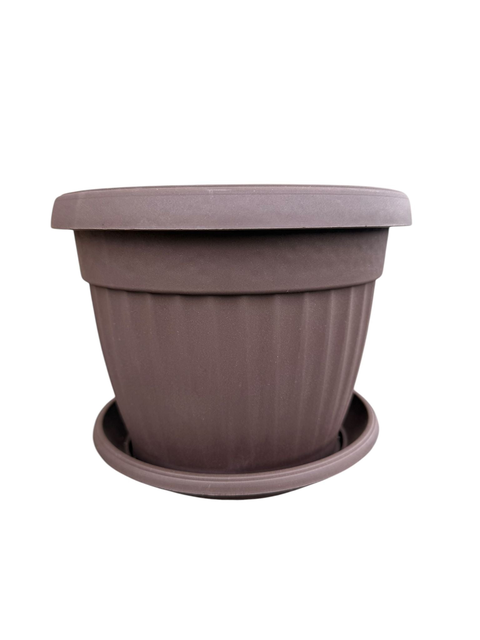 Ghiveci plastic rotund cu farfurie maro 17 cm