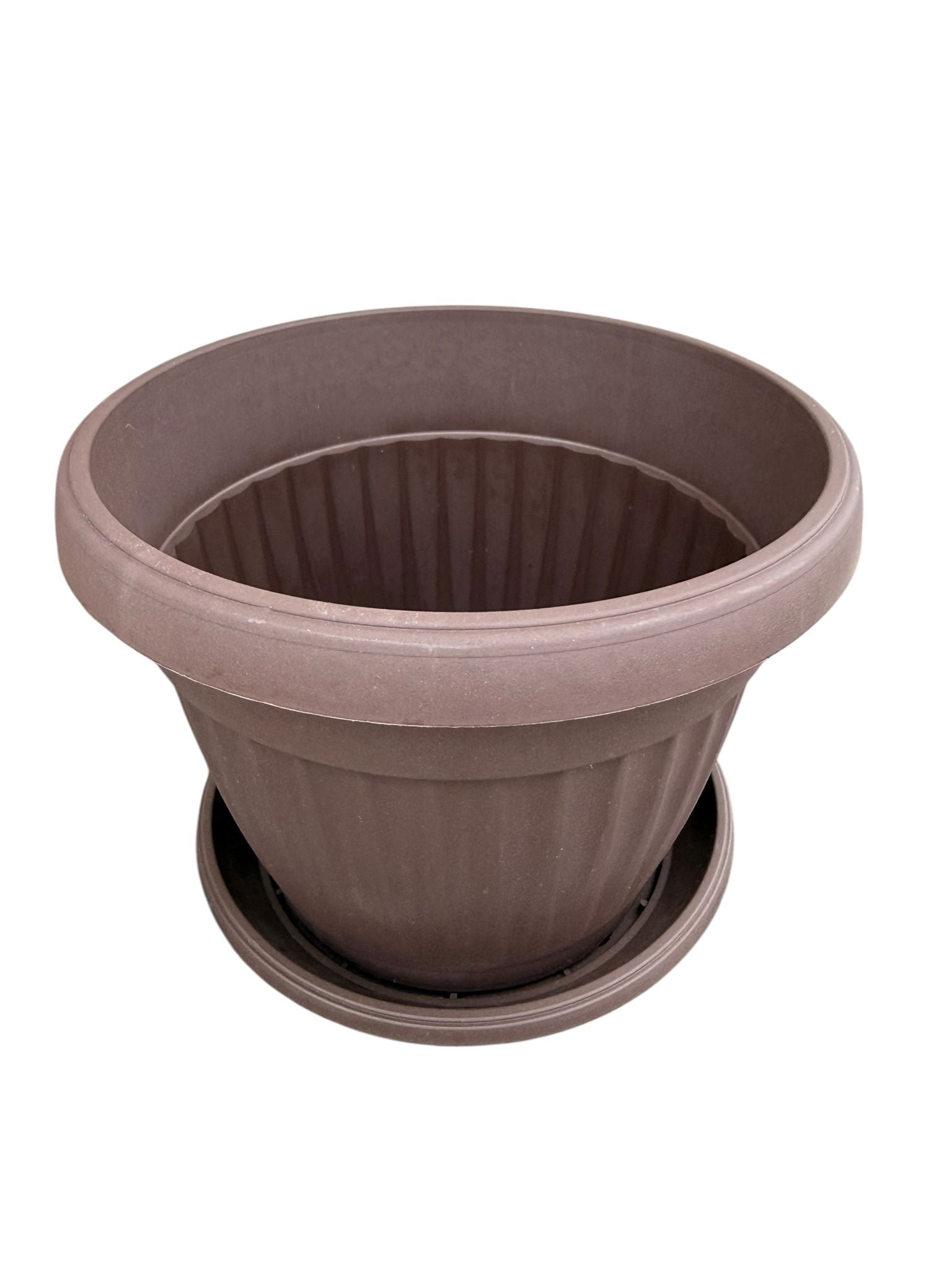 Ghiveci plastic rotund cu farfurie maro 17 cm