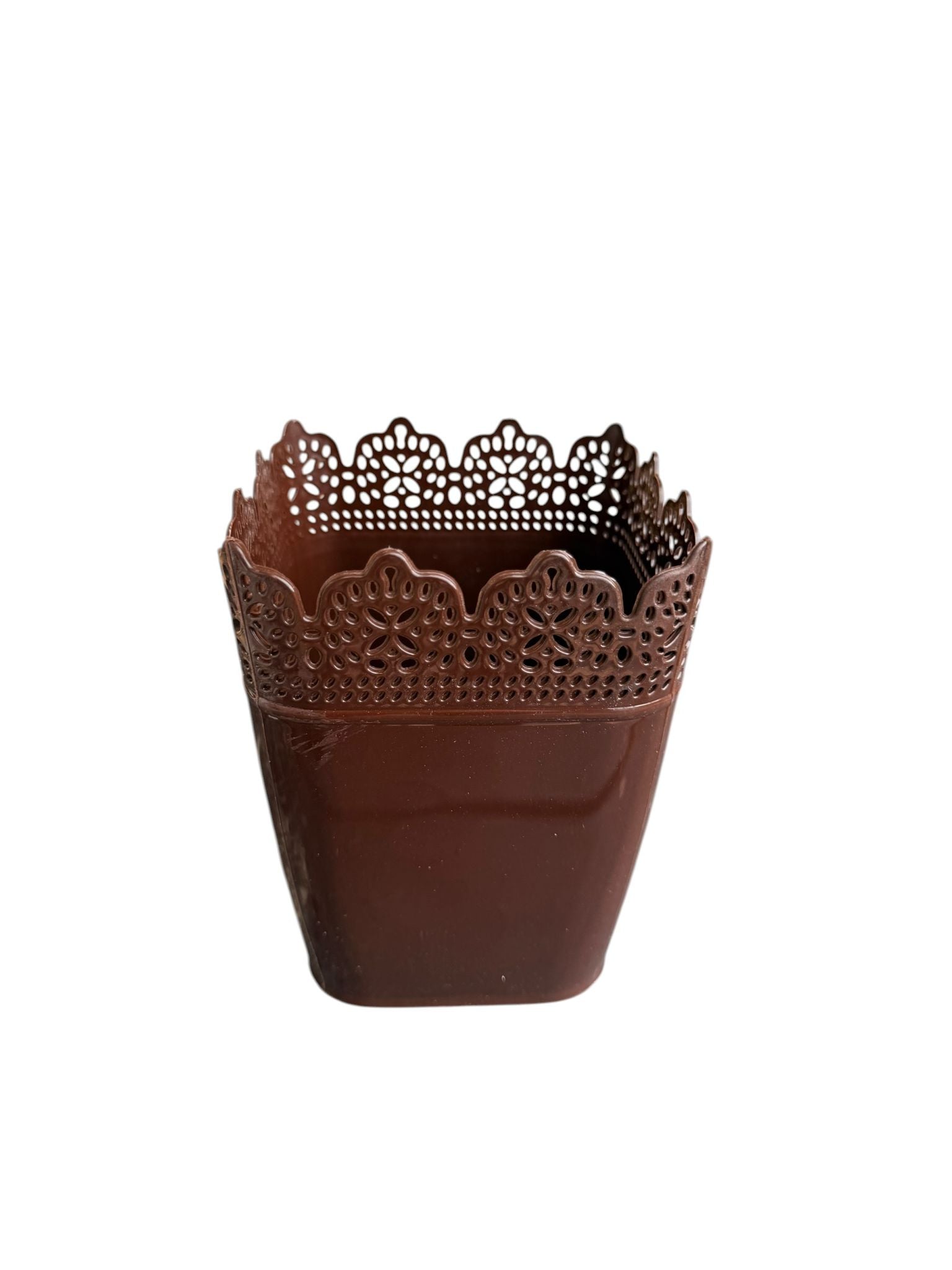Ghiveci dantelat plastic maro 1 L 11.5 x 11.5 x 14 cm