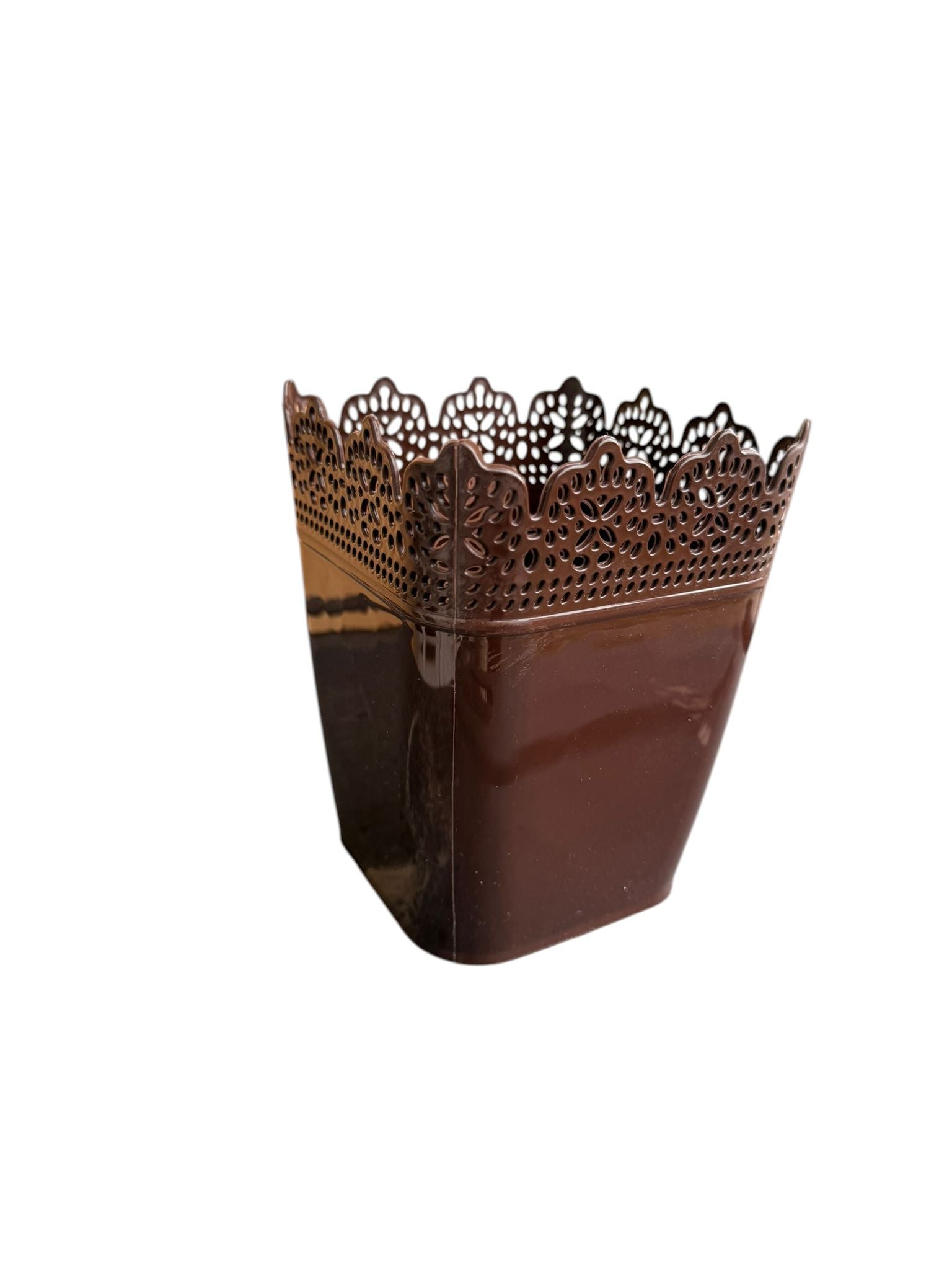 Ghiveci dantelat plastic maro 1 L 11.5 x 11.5 x 14 cm