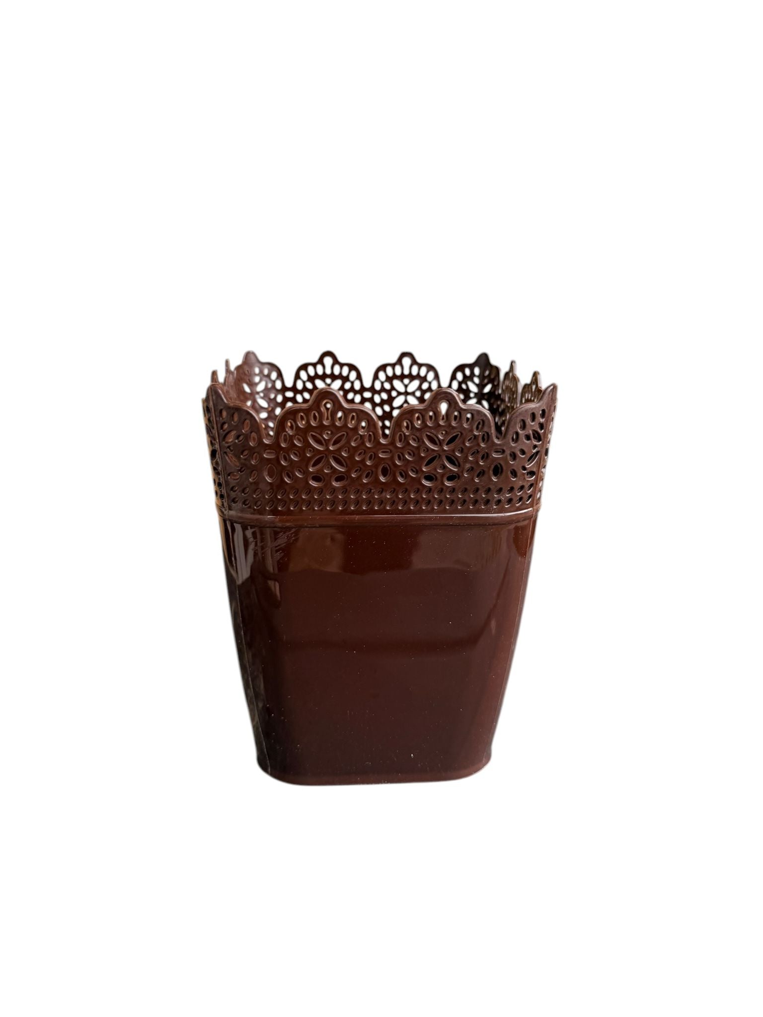 Ghiveci dantelat plastic maro 1 L 11.5 x 11.5 x 14 cm