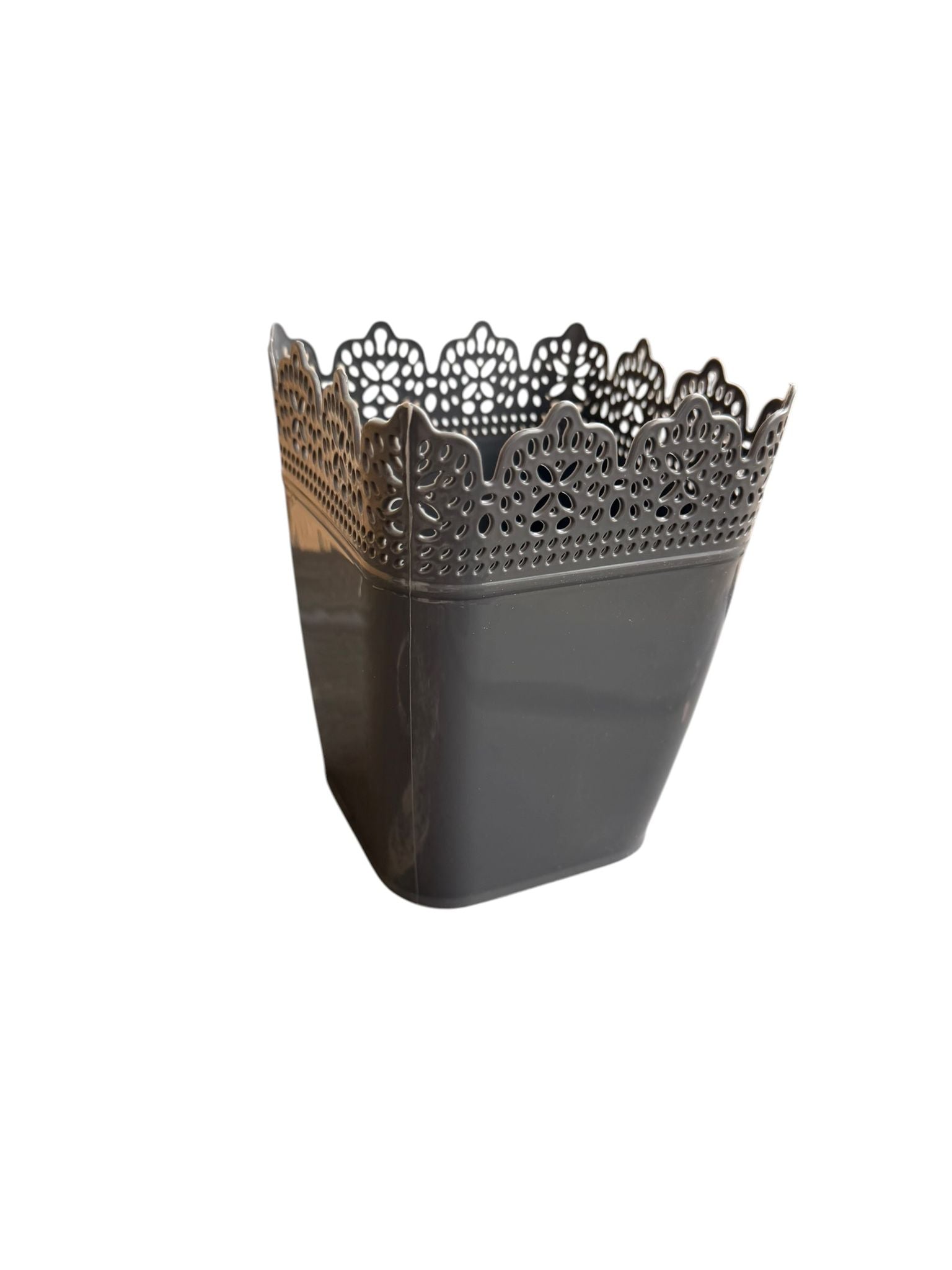 Ghiveci dantelat plastic gri 1 L 11.5 x 11.5 x 14 cm