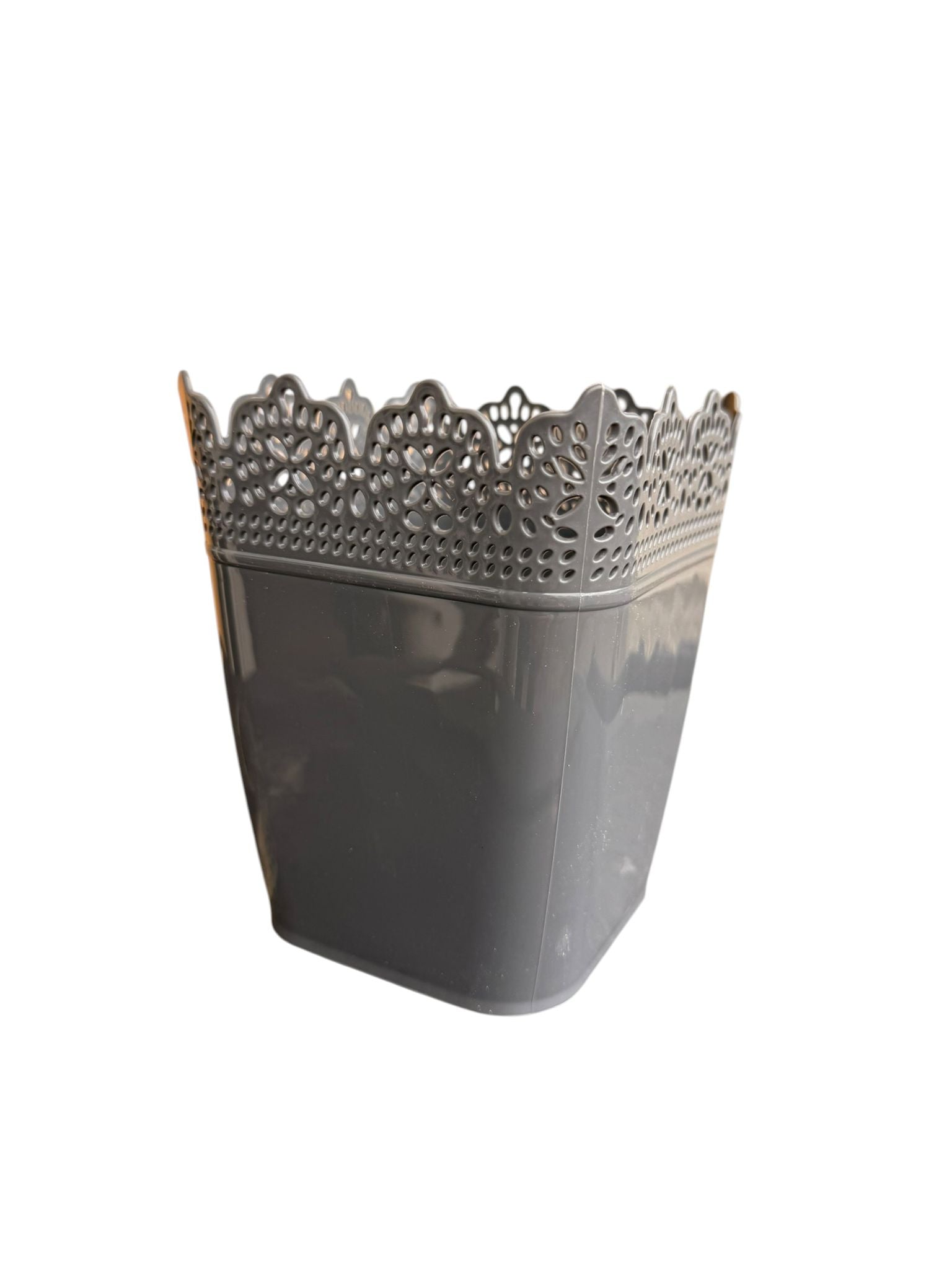 Ghiveci dantelat plastic gri 1 L 11.5 x 11.5 x 14 cm