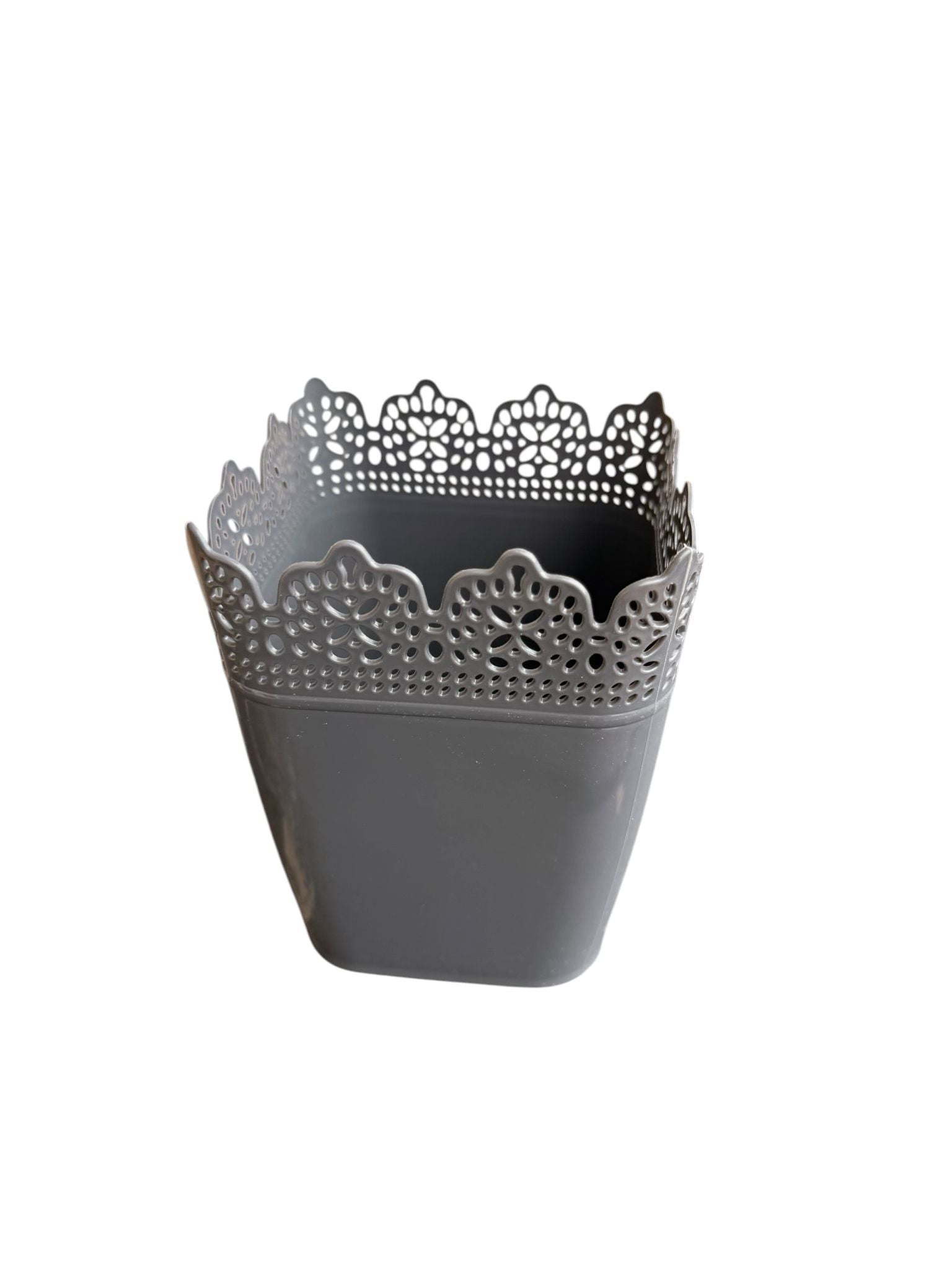 Ghiveci dantelat plastic gri 1 L 11.5 x 11.5 x 14 cm