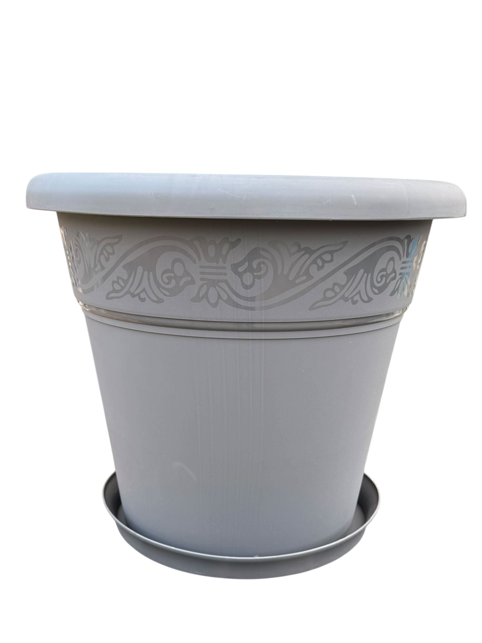 Ghiveci din plastic Lalea Nr 9 gri 39 litri 48 cm cu farfurie