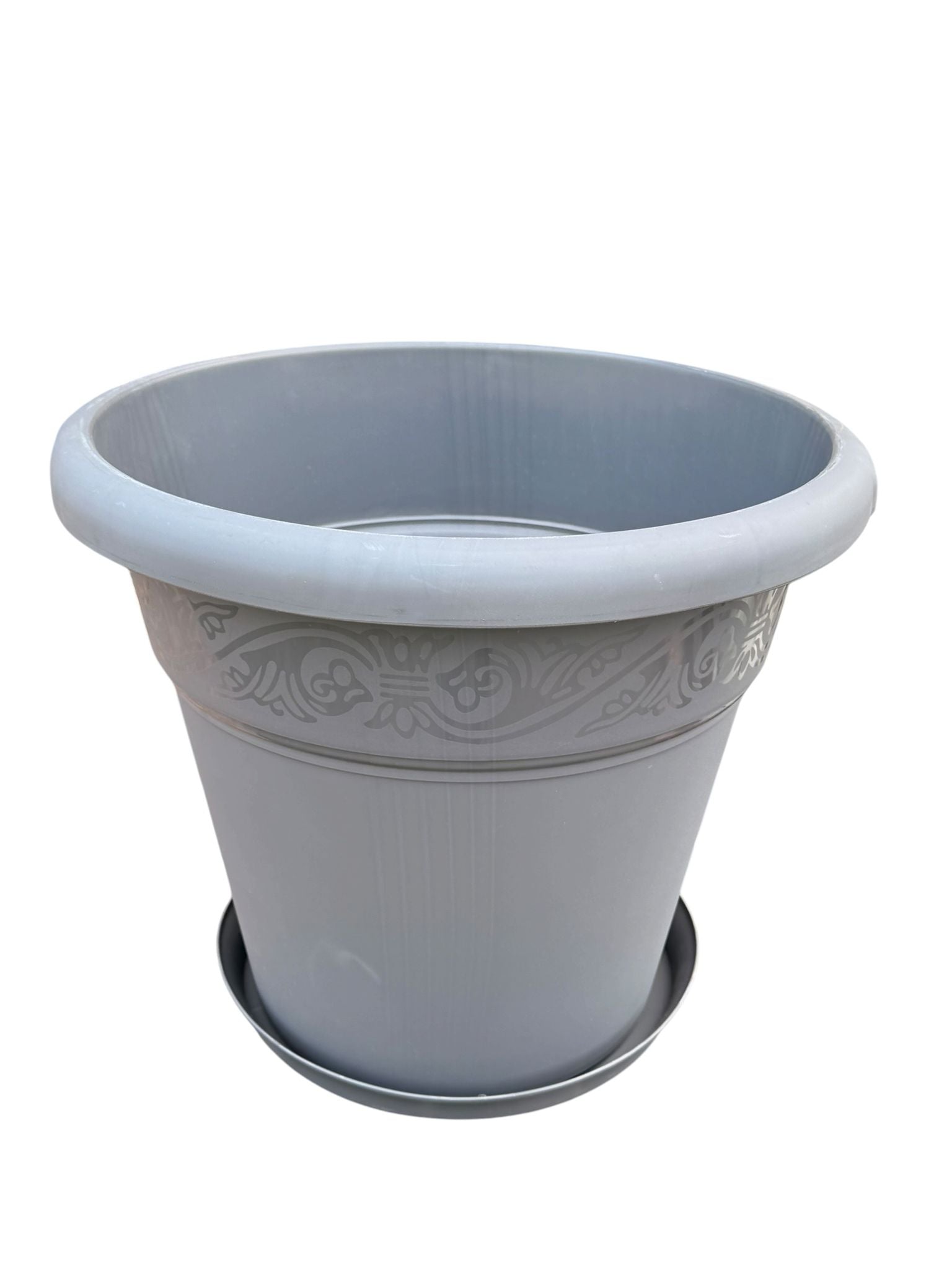 Ghiveci din plastic Lalea Nr 9 gri 39 litri 48 cm cu farfurie