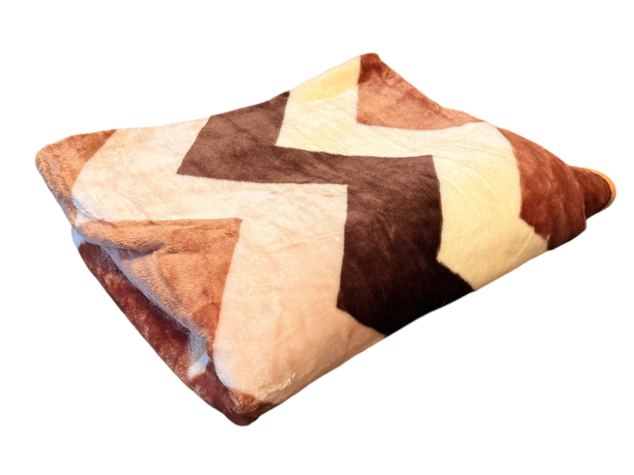 Patura Dubla Groasa 200x230 cm Model Zig-Zag Maro-Bej