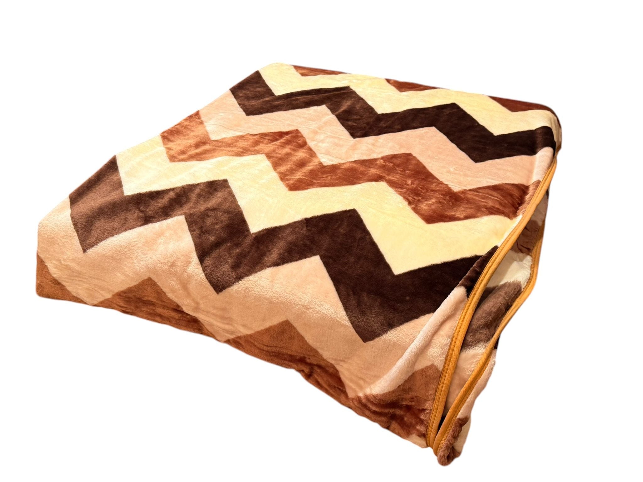 Patura Dubla Groasa 200x230 cm Model Zig-Zag Maro-Bej