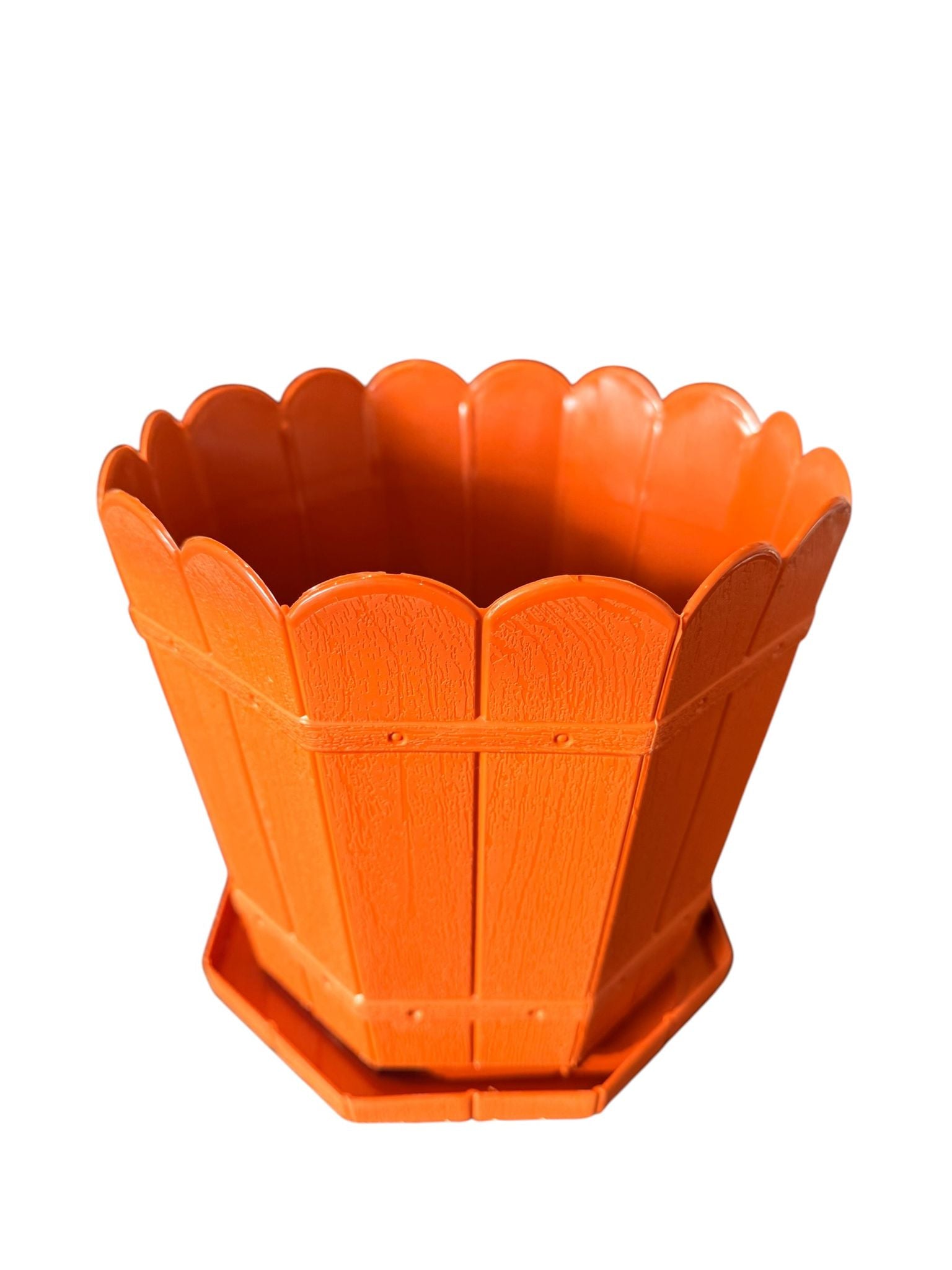 Ghiveci plastic decorativ 5 L cu tava model rustic teracota