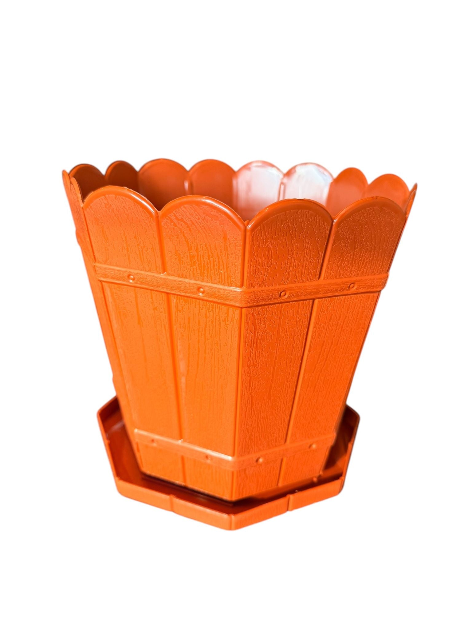 Ghiveci plastic decorativ 5 L cu tava model rustic teracota