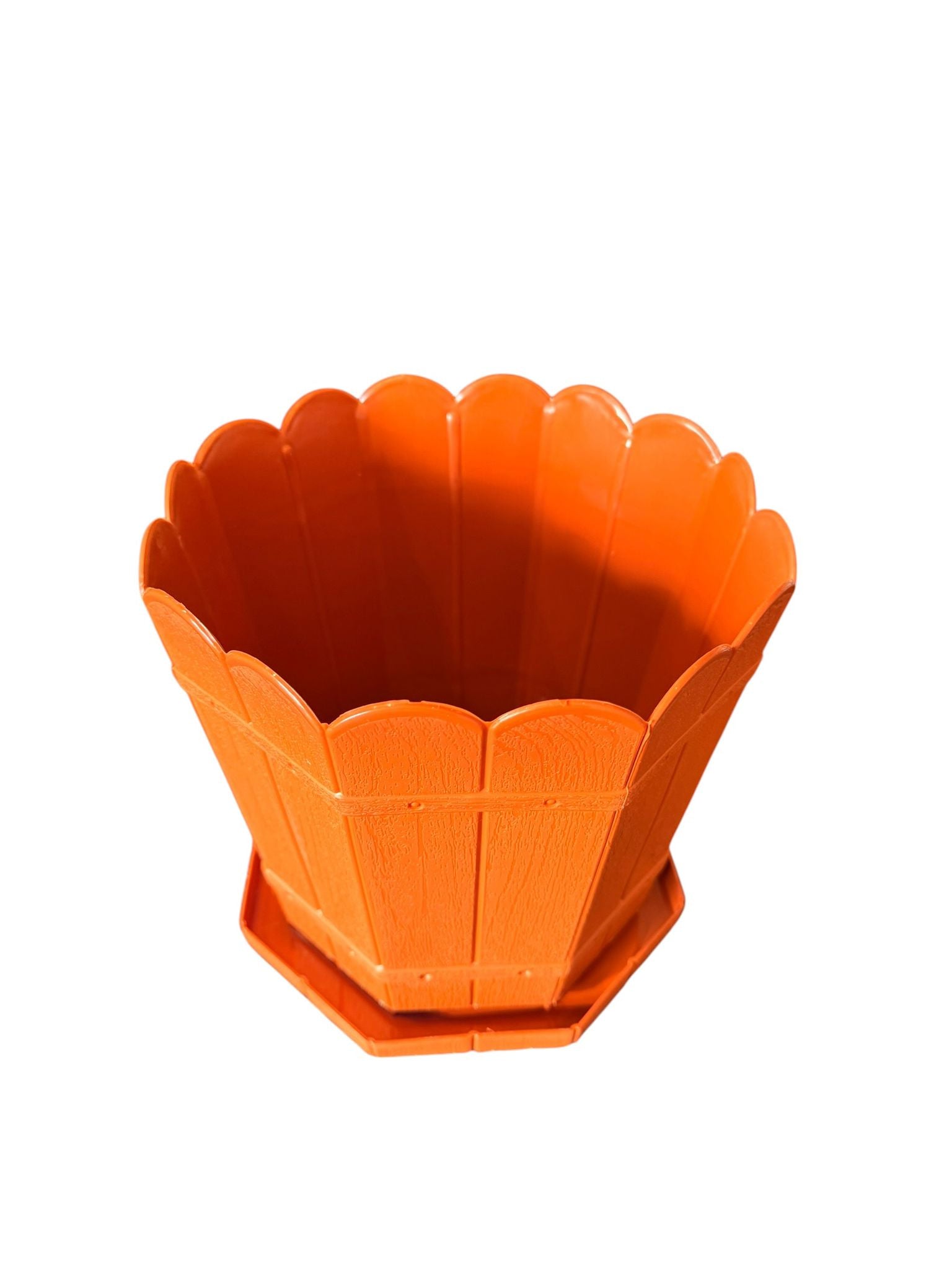 Ghiveci plastic decorativ 5 L cu tava model rustic teracota