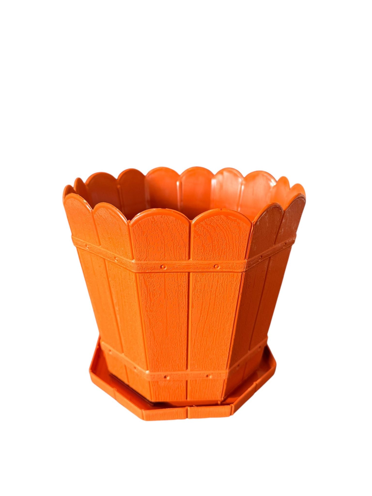 Ghiveci plastic decorativ 5 L cu tava model rustic teracota