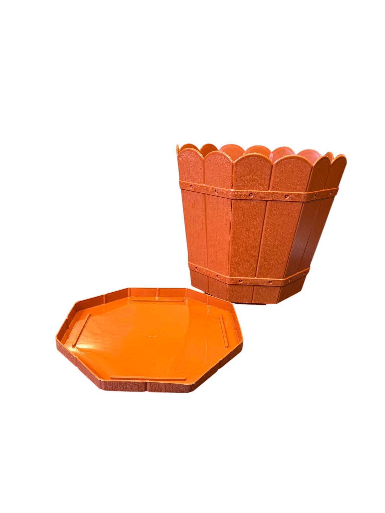 Ghiveci plastic decorativ 8 L cu tava model rustic teracota