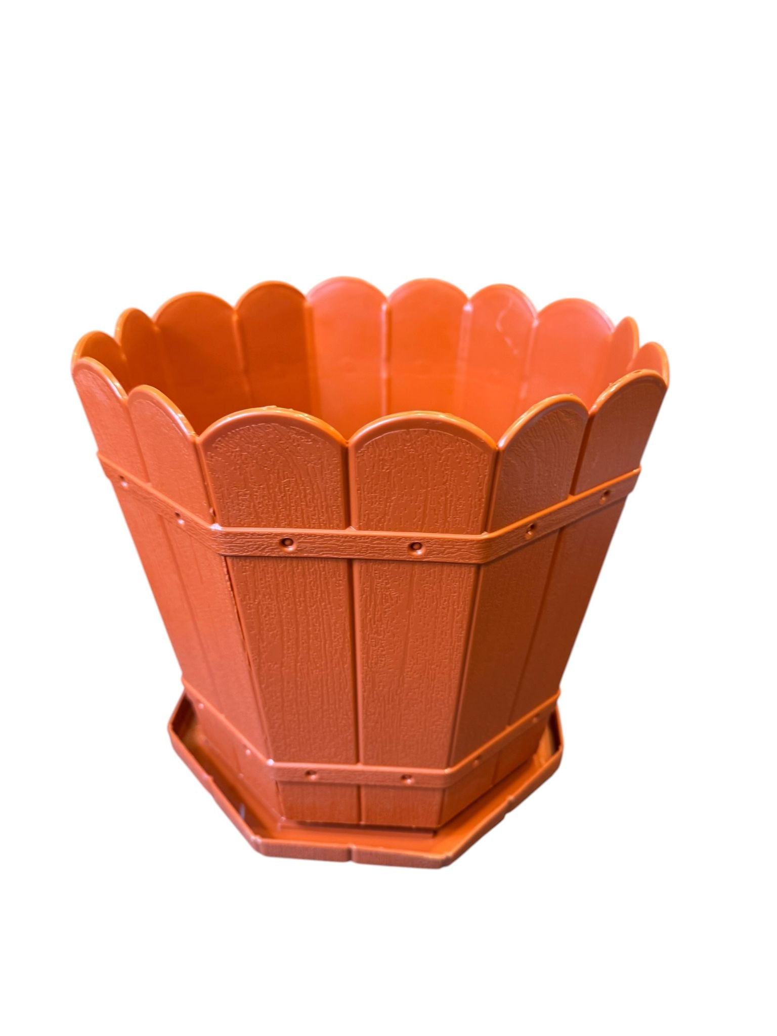 Ghiveci plastic decorativ 8 L cu tava model rustic teracota