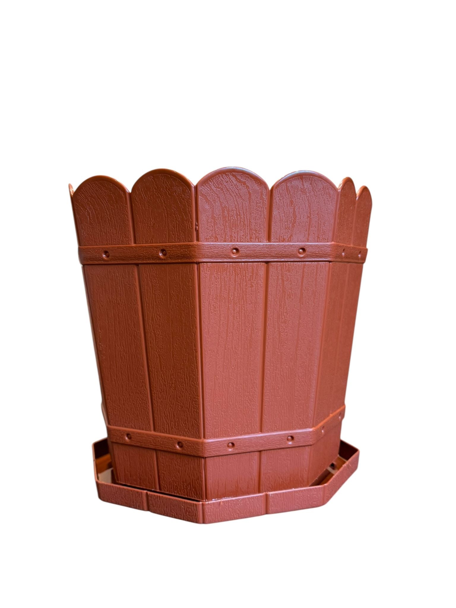 Ghiveci plastic decorativ 12 L cu tava model rustic teracota