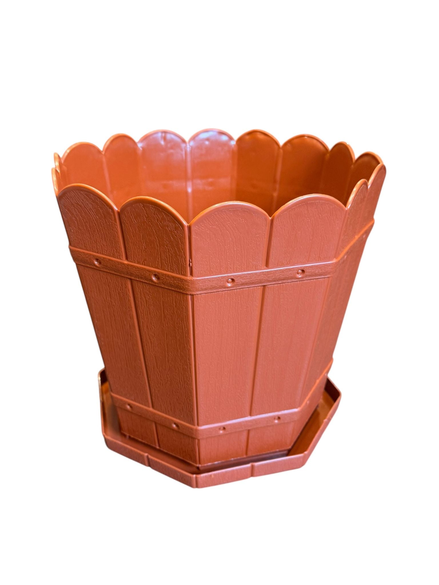 Ghiveci plastic decorativ 12 L cu tava model rustic teracota