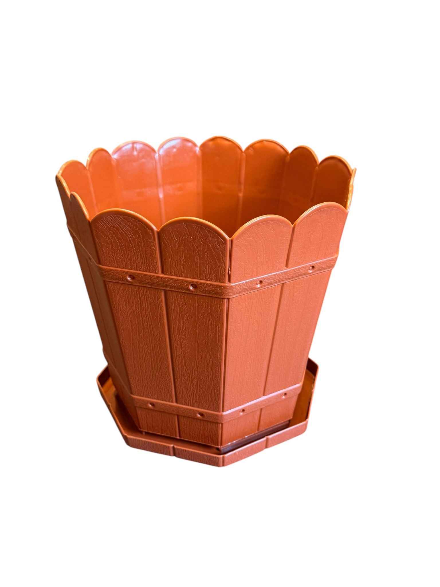 Ghiveci plastic decorativ 12 L cu tava model rustic teracota