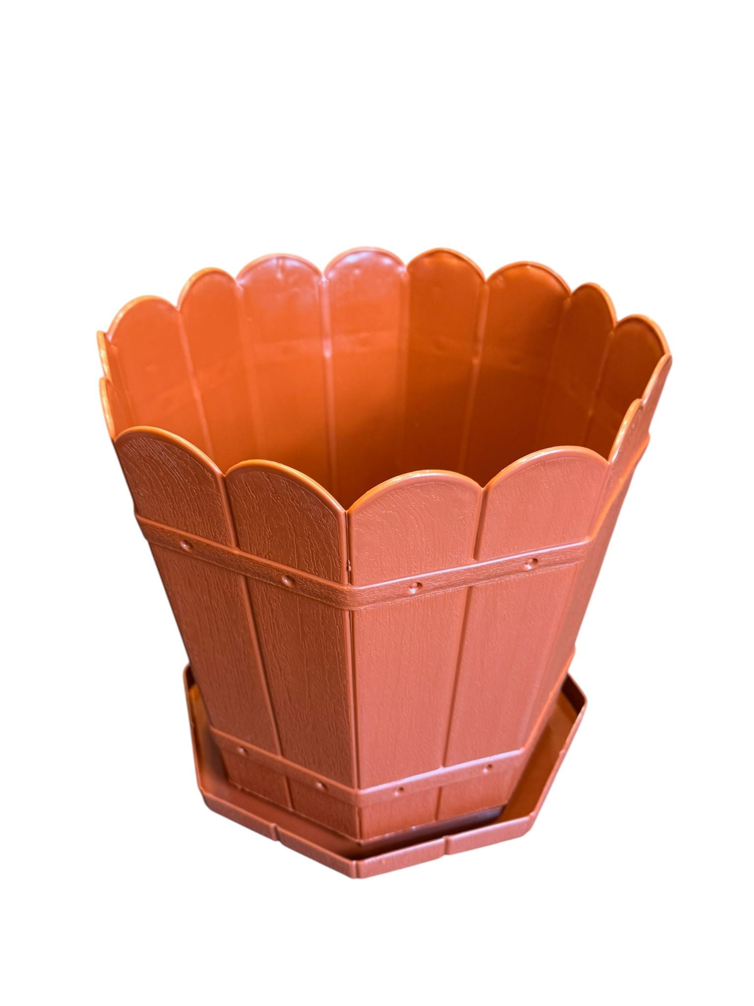 Ghiveci plastic decorativ 12 L cu tava model rustic teracota