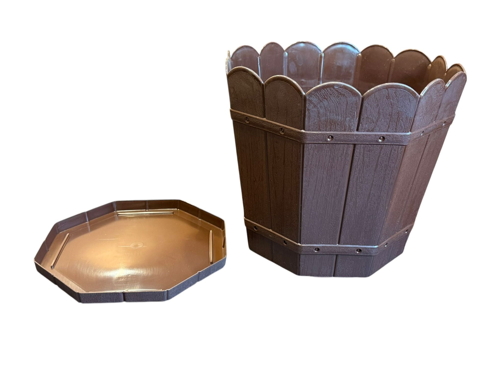 Ghiveci plastic decorativ 22 L cu tava model rustic maro