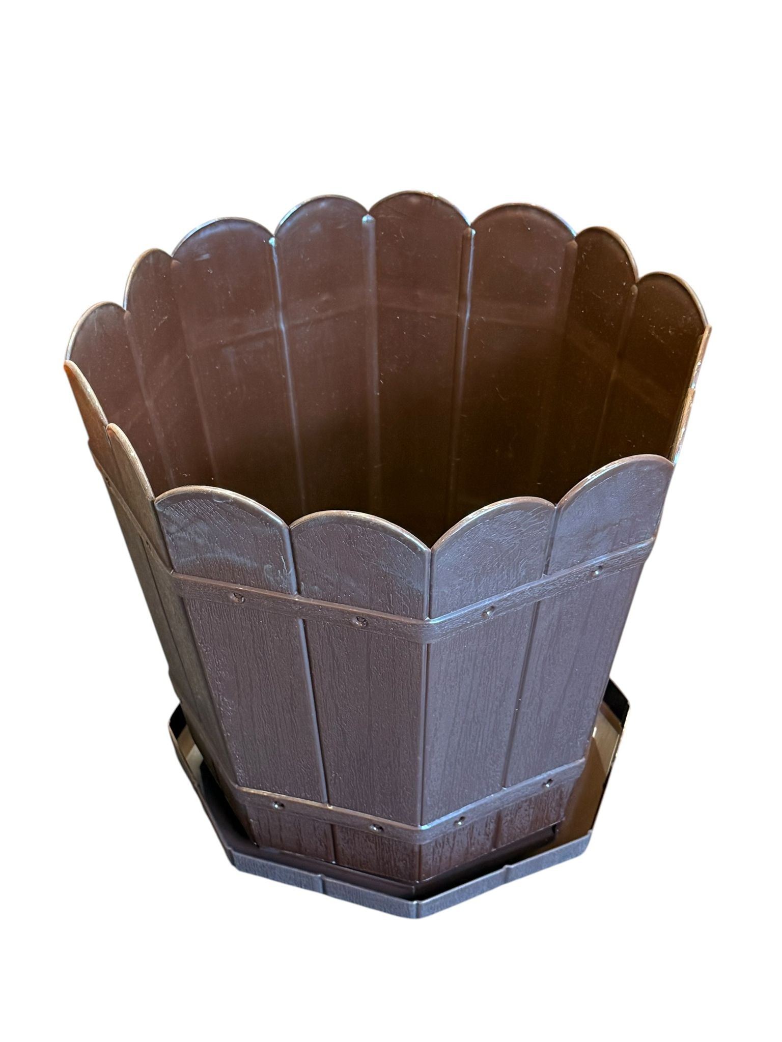 Ghiveci plastic decorativ 22 L cu tava model rustic maro