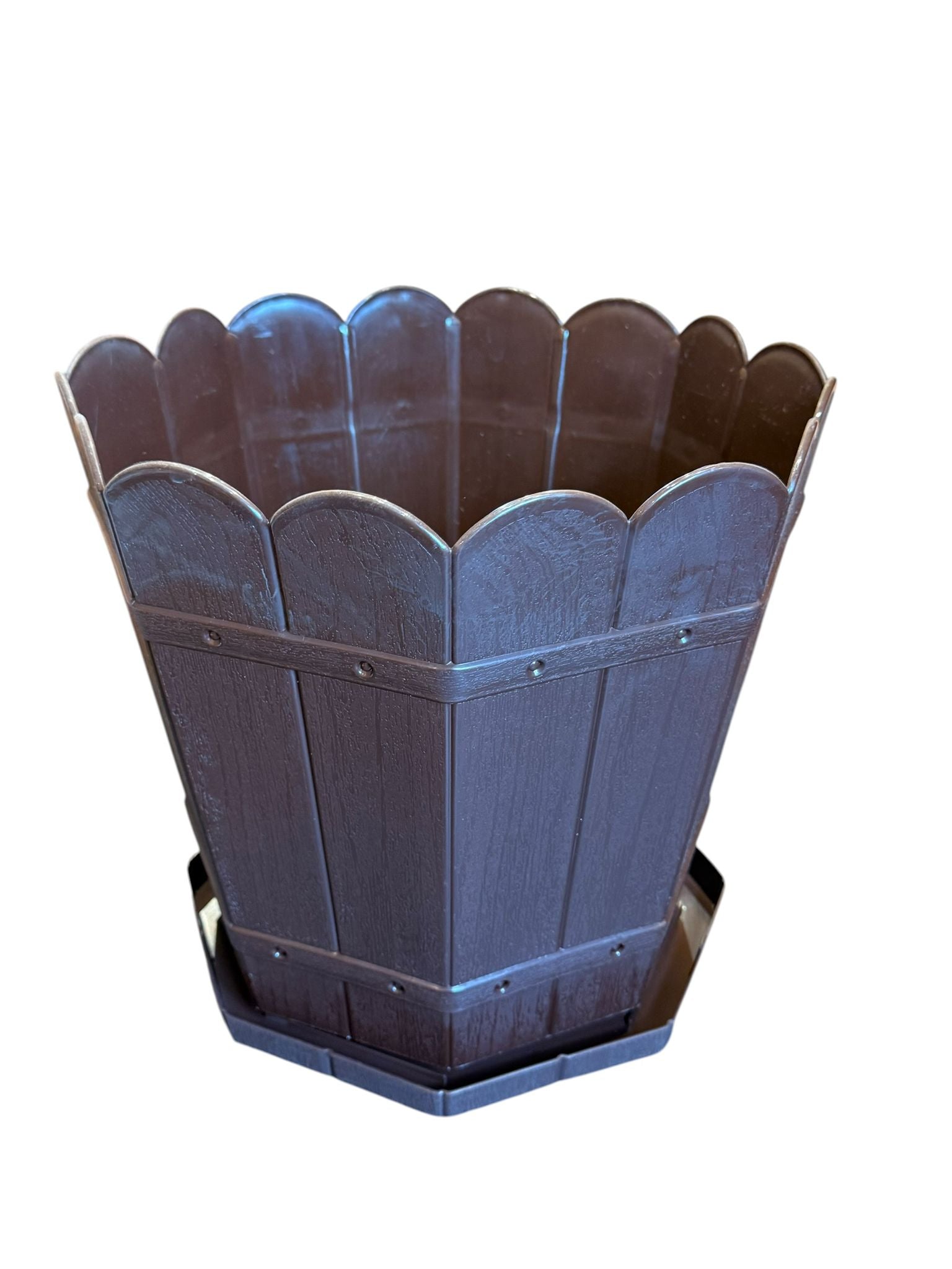 Ghiveci plastic decorativ 22 L cu tava model rustic maro