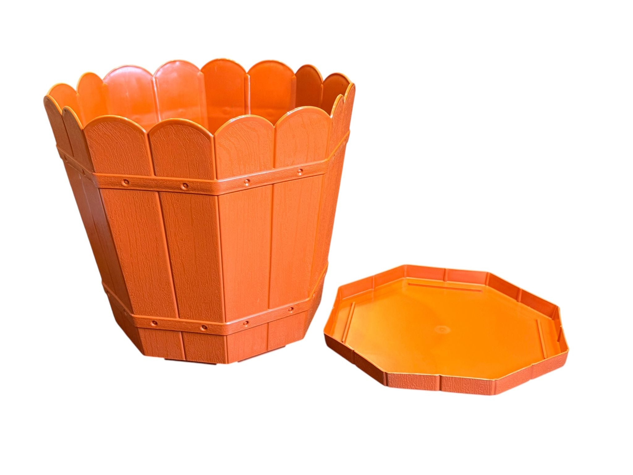 Ghiveci plastic decorativ 22 L cu tava model rustic teracota