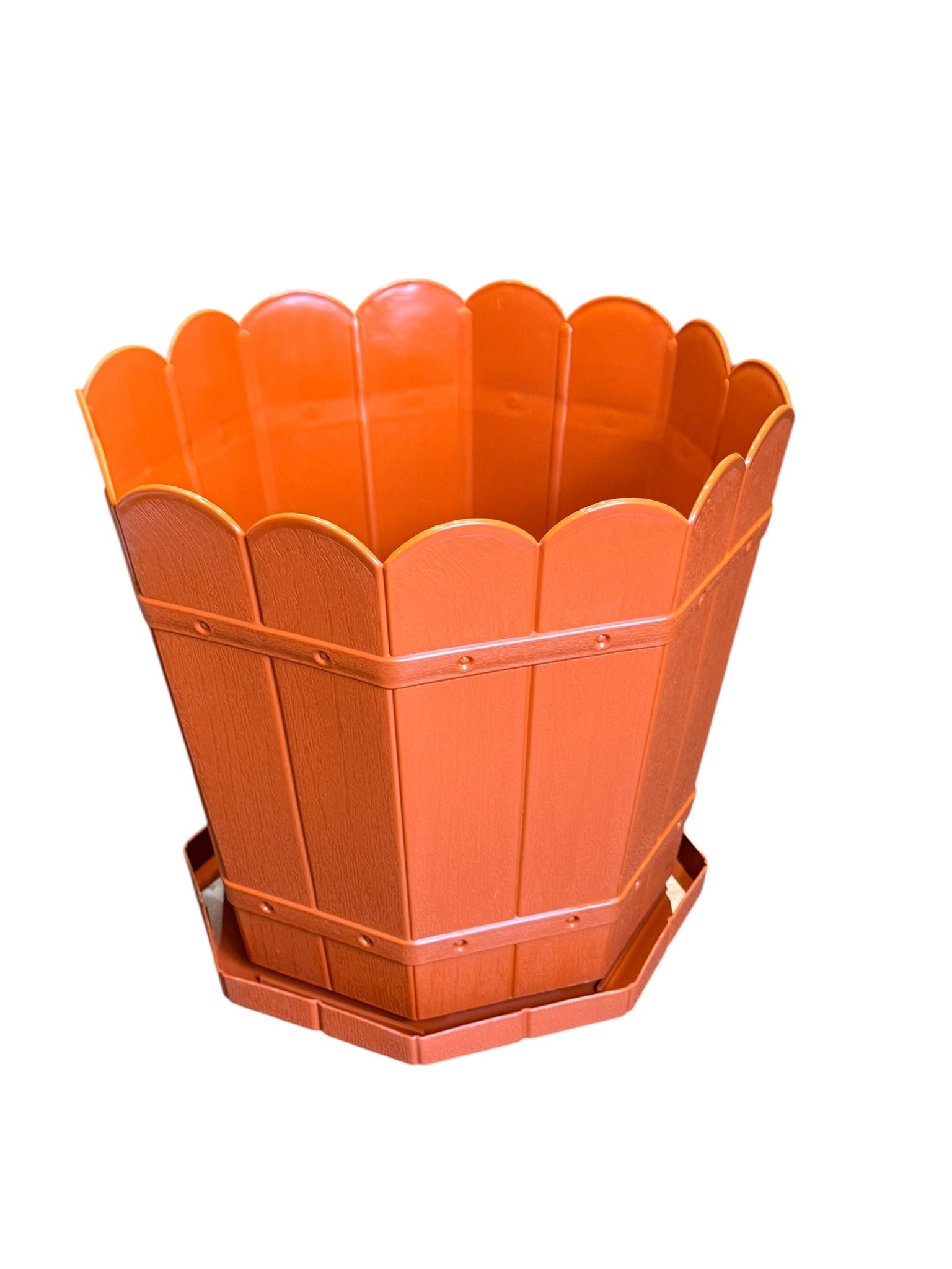 Ghiveci plastic decorativ 22 L cu tava model rustic teracota