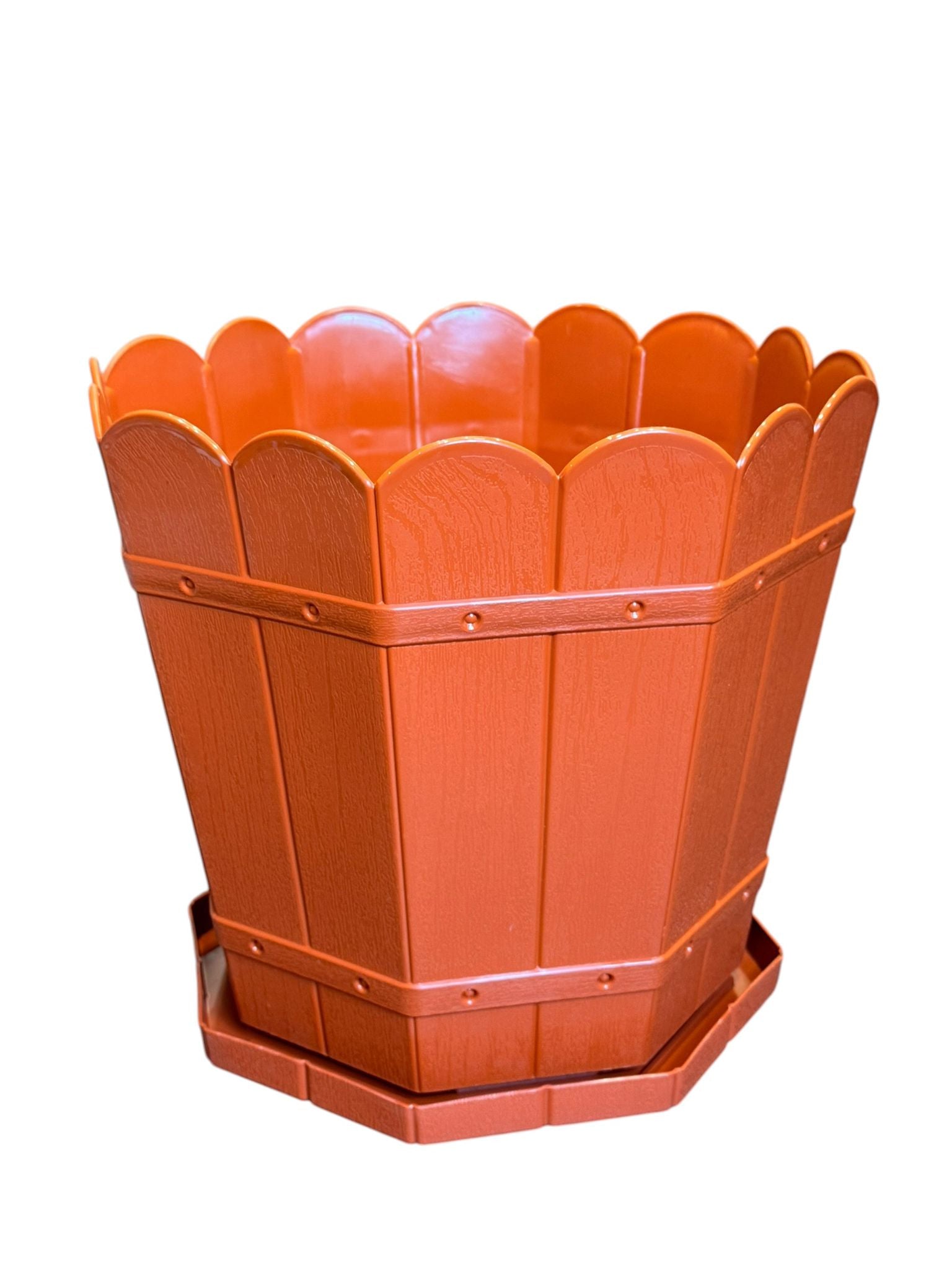 Ghiveci plastic decorativ 22 L cu tava model rustic teracota