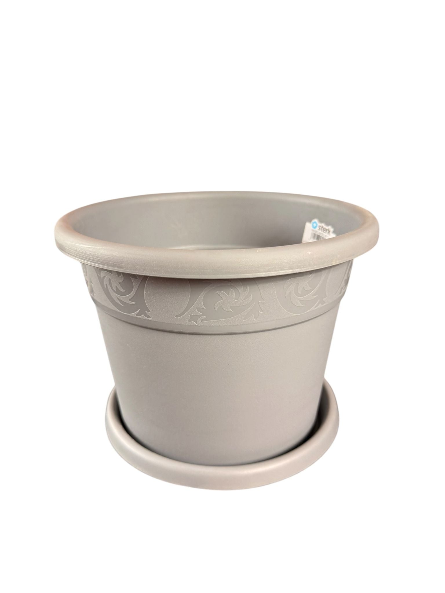 Ghiveci rotund decorativ din plastic cu farfurie gri perlat Model Nr. 7