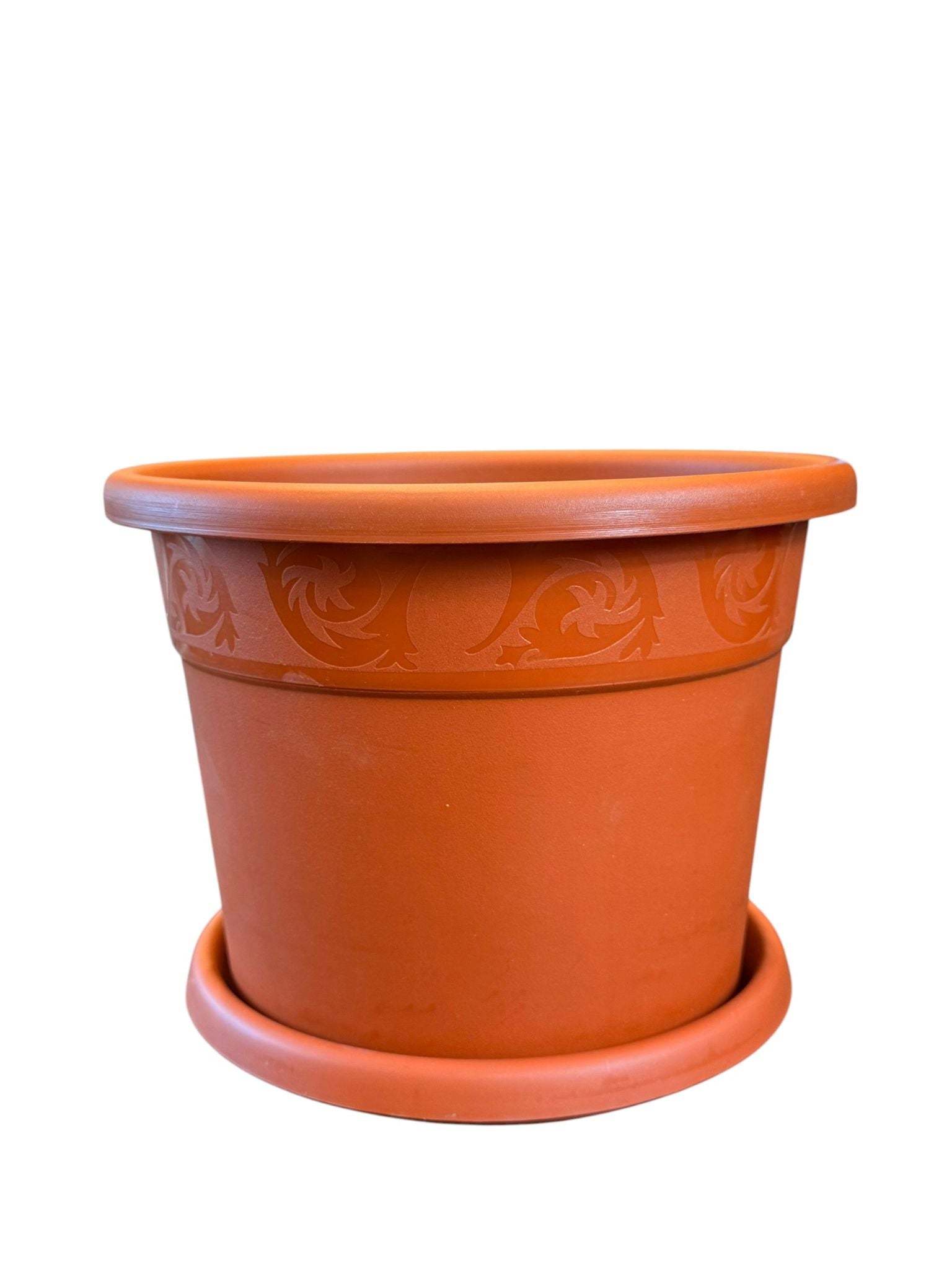 Ghiveci rotund decorativ din plastic cu farfurie, teracota 20 x 15 cm Model Nr. 7