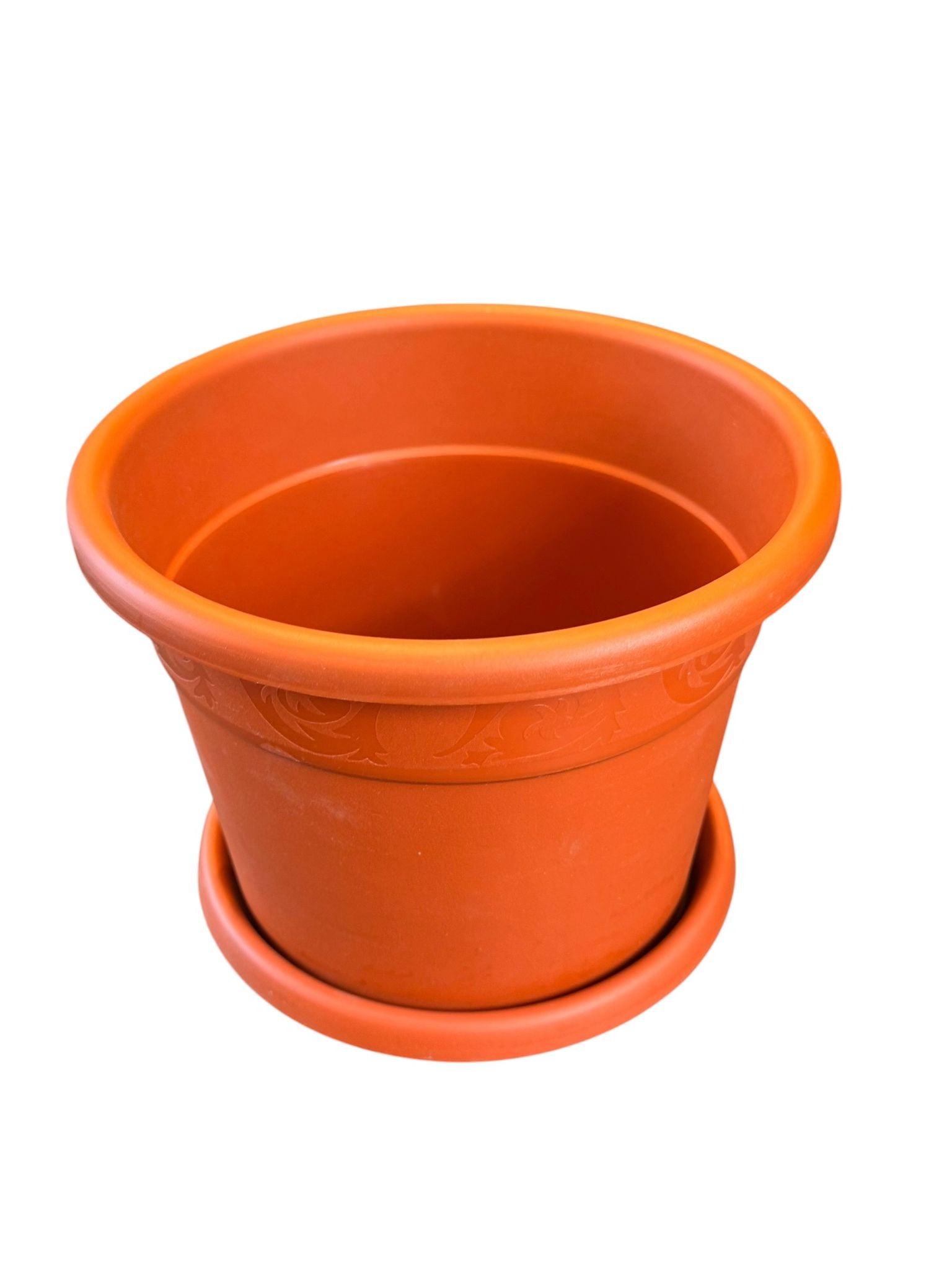 Ghiveci rotund decorativ din plastic cu farfurie, teracota 20 x 15 cm Model Nr. 7