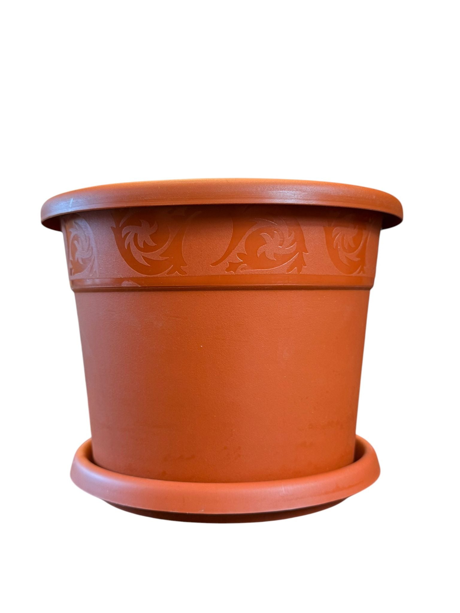 Ghiveci rotund decorativ din plastic cu farfurie, teracota 20 x 15 cm Model Nr. 7