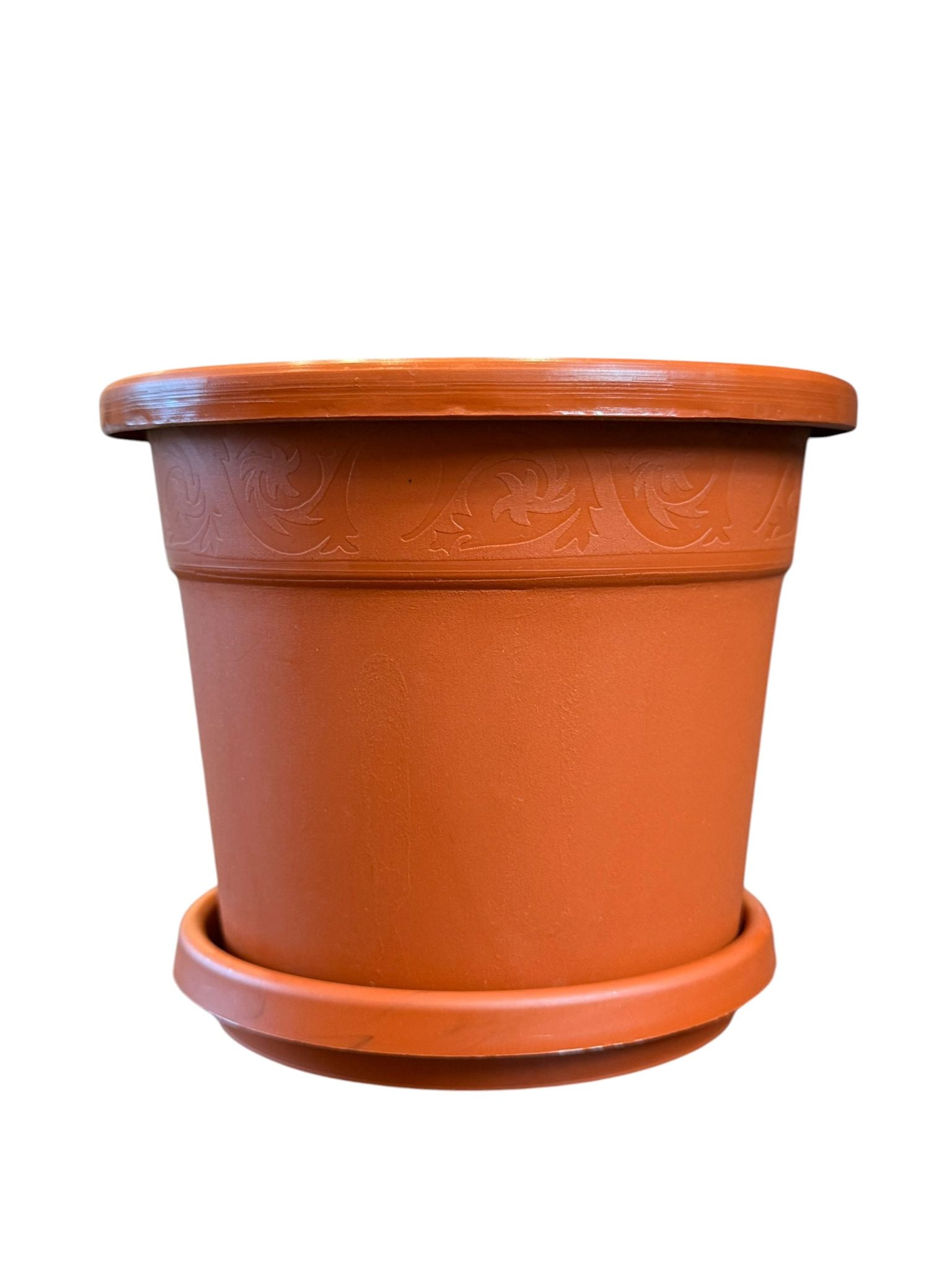 Ghiveci rotund decorativ din plastic cu farfurie, teracota, 16 cm, Model Nr. 4