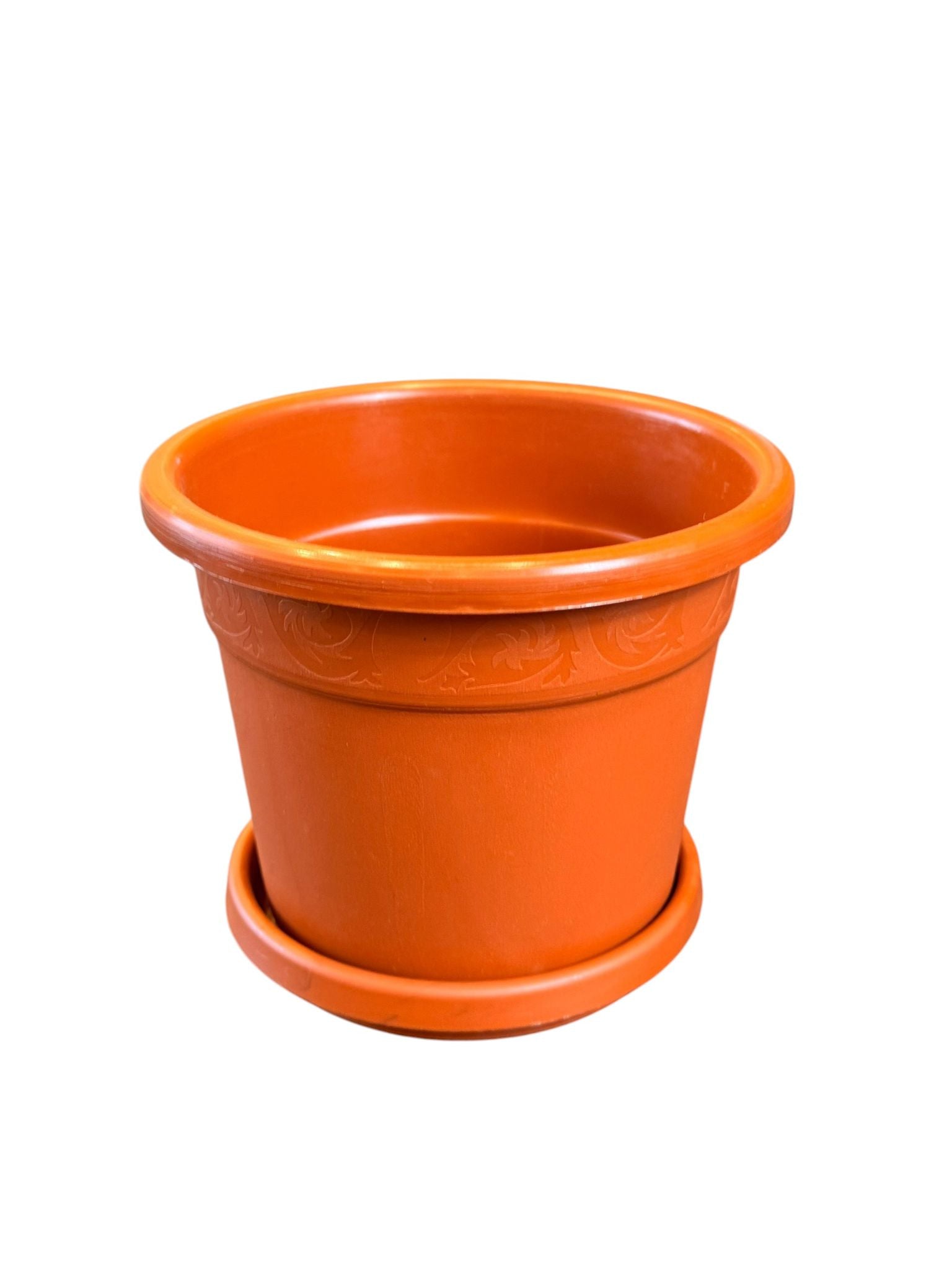 Ghiveci rotund decorativ din plastic cu farfurie, teracota, 16 cm, Model Nr. 4