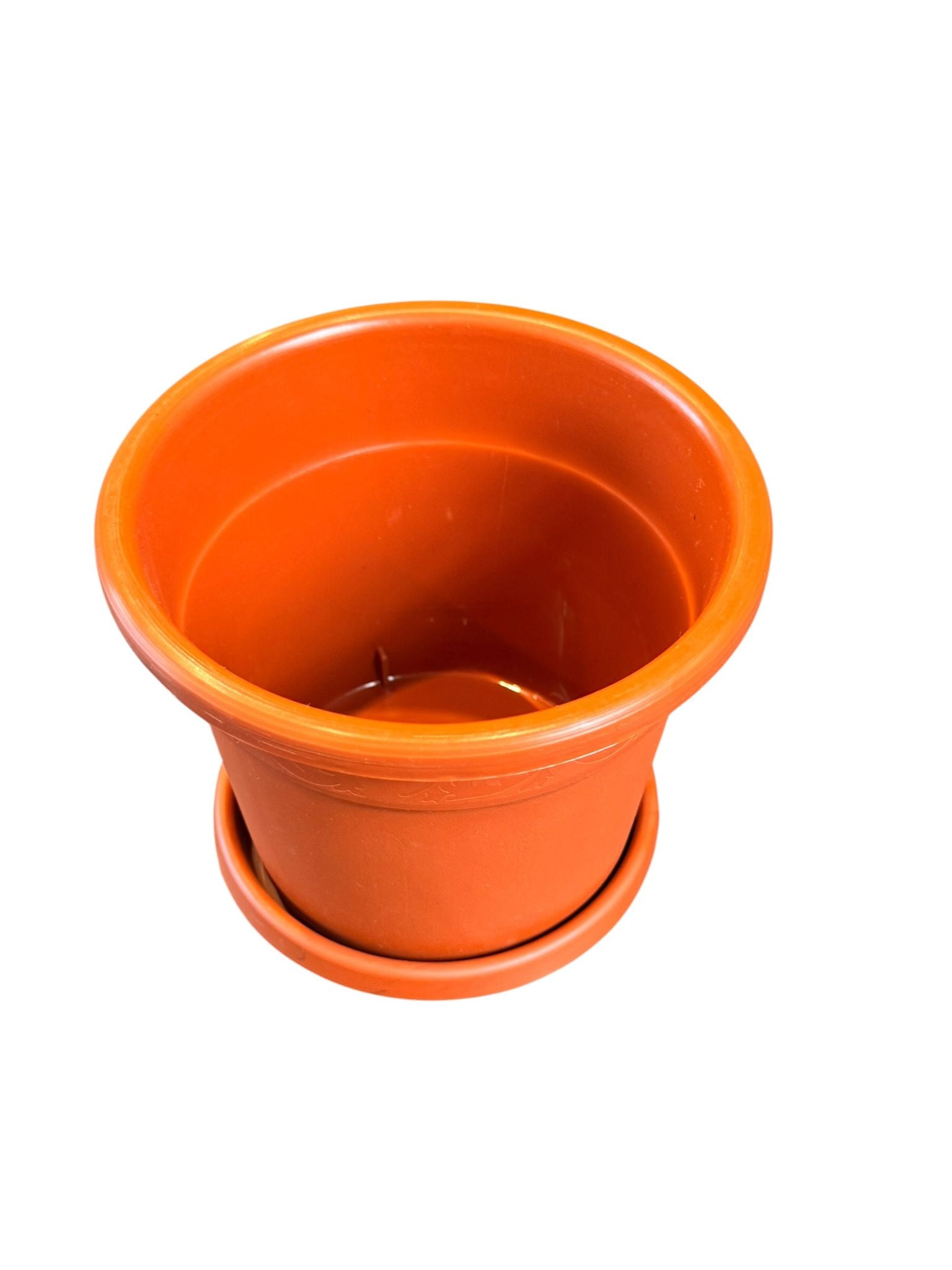 Ghiveci rotund decorativ din plastic cu farfurie, teracota, 16 cm, Model Nr. 4