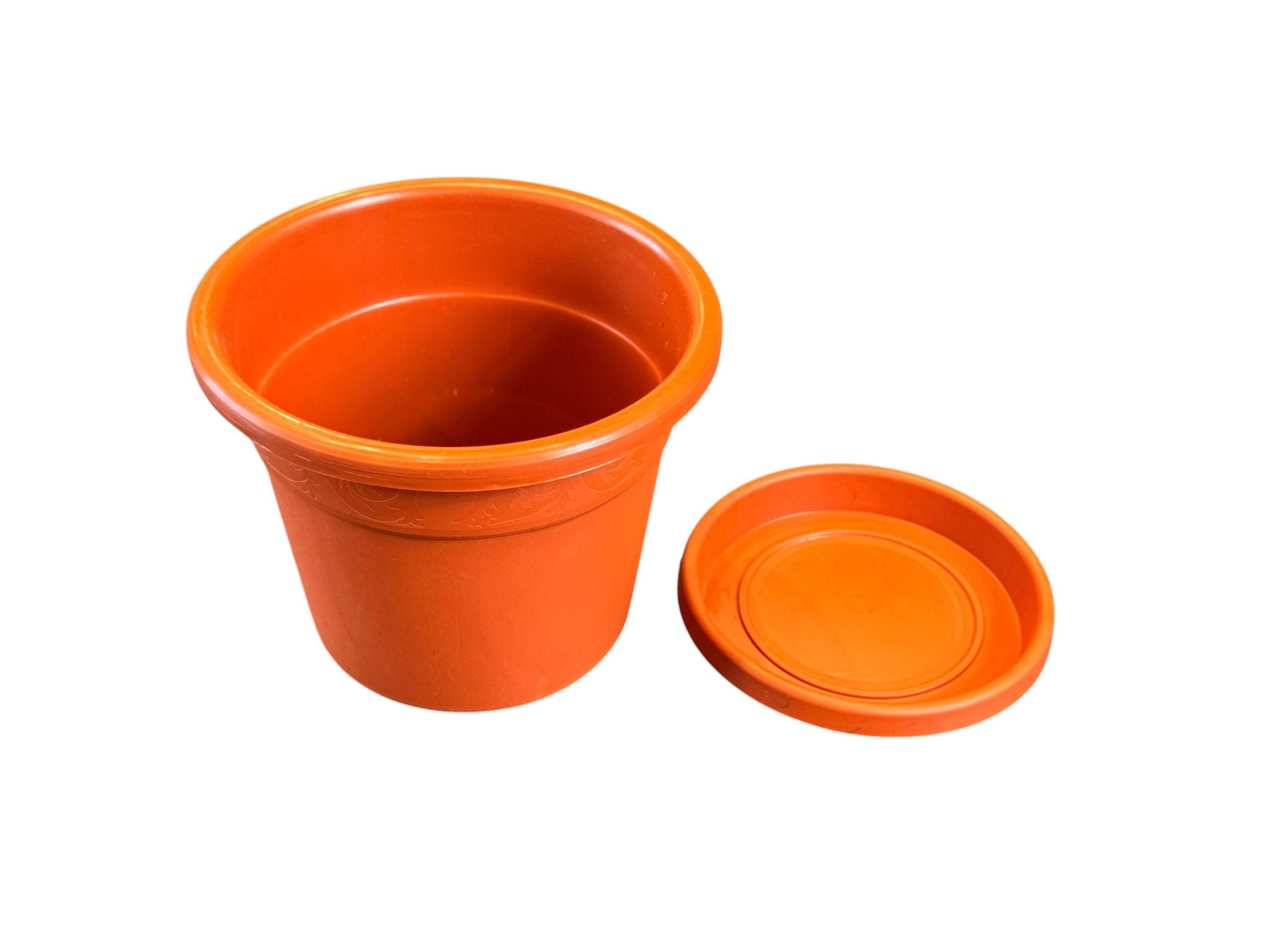 Ghiveci rotund decorativ din plastic cu farfurie, teracota, 16 cm, Model Nr. 4
