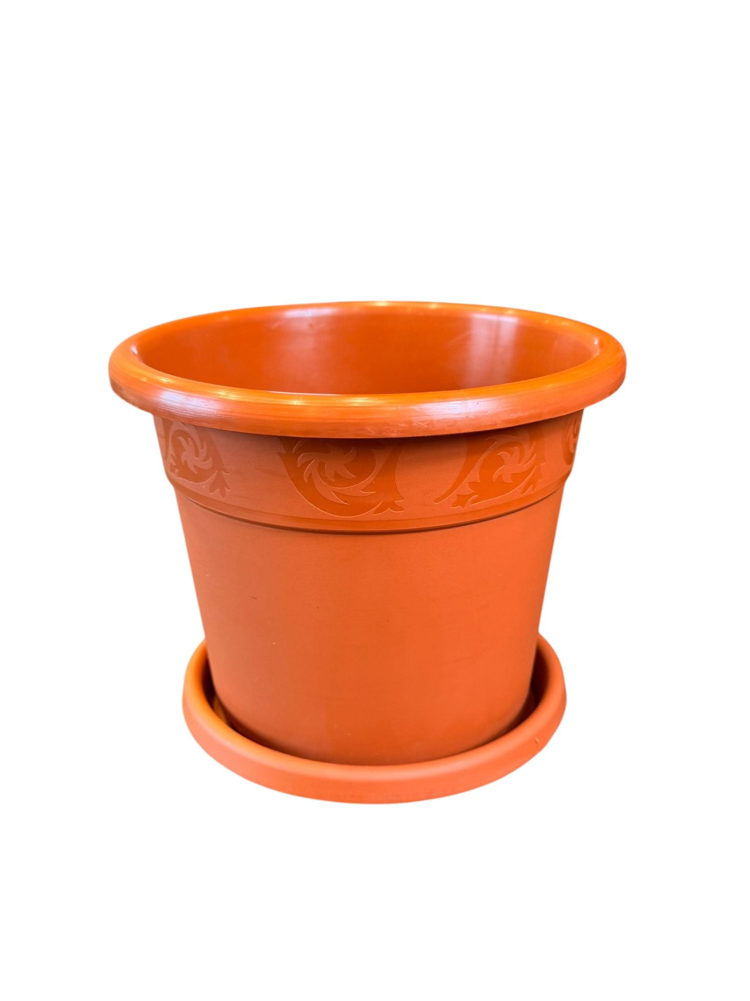 Ghiveci rotund decorativ din plastic cu farfurie, teracota, 20 cm, Model Nr. 6